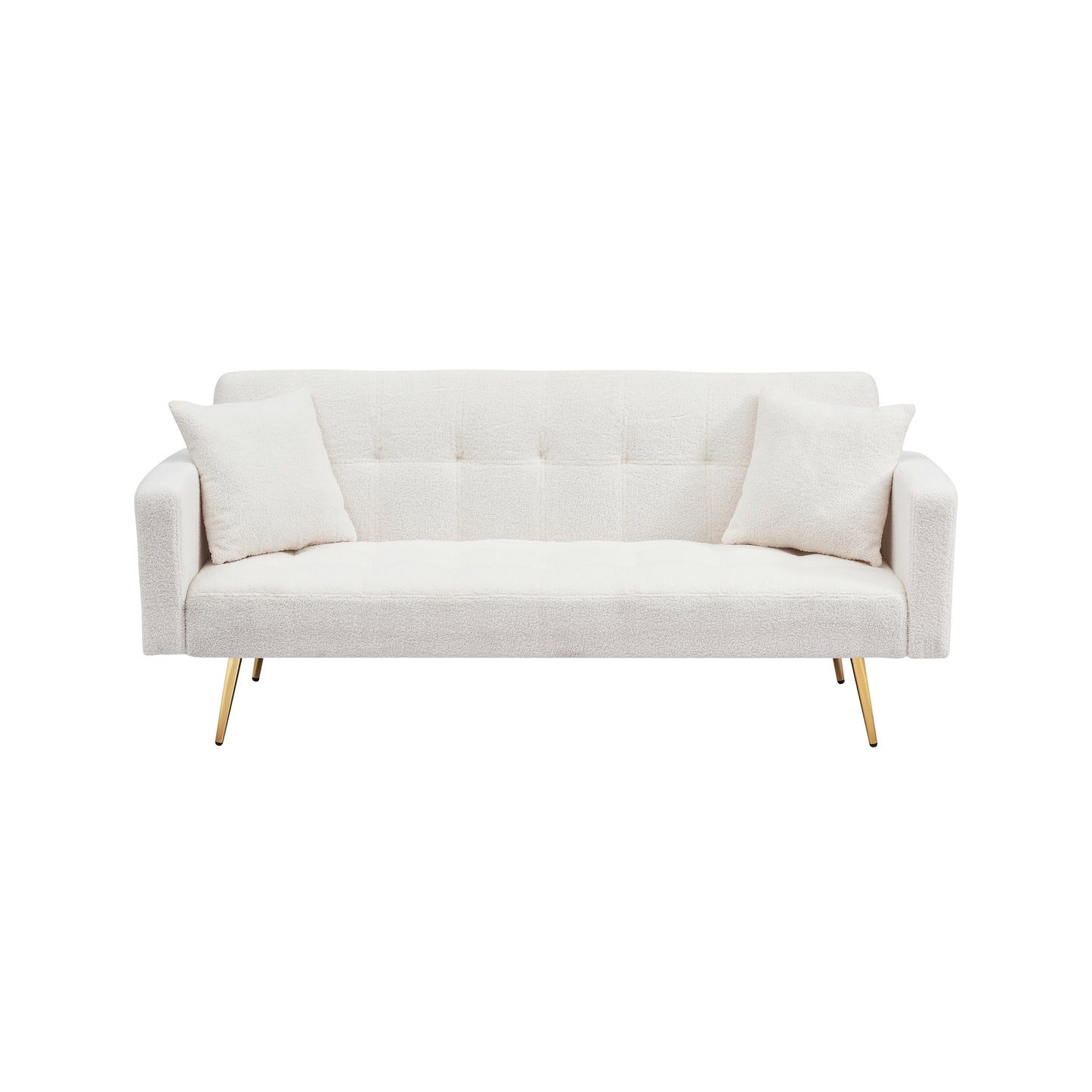 71.7 - Divano letto in pile Teddy, accompagnato da due graziosi cuscini decorativi