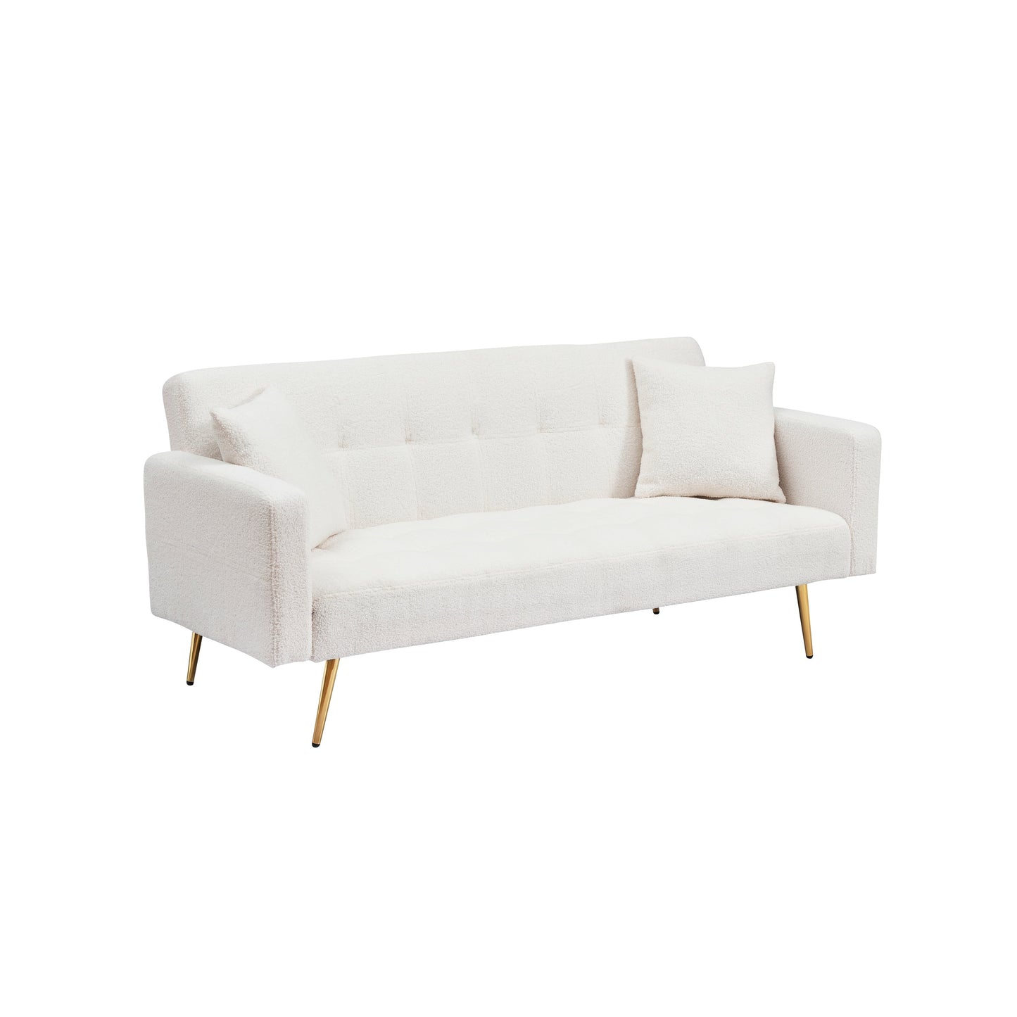 71.7 - Divano letto in pile Teddy, accompagnato da due graziosi cuscini decorativi