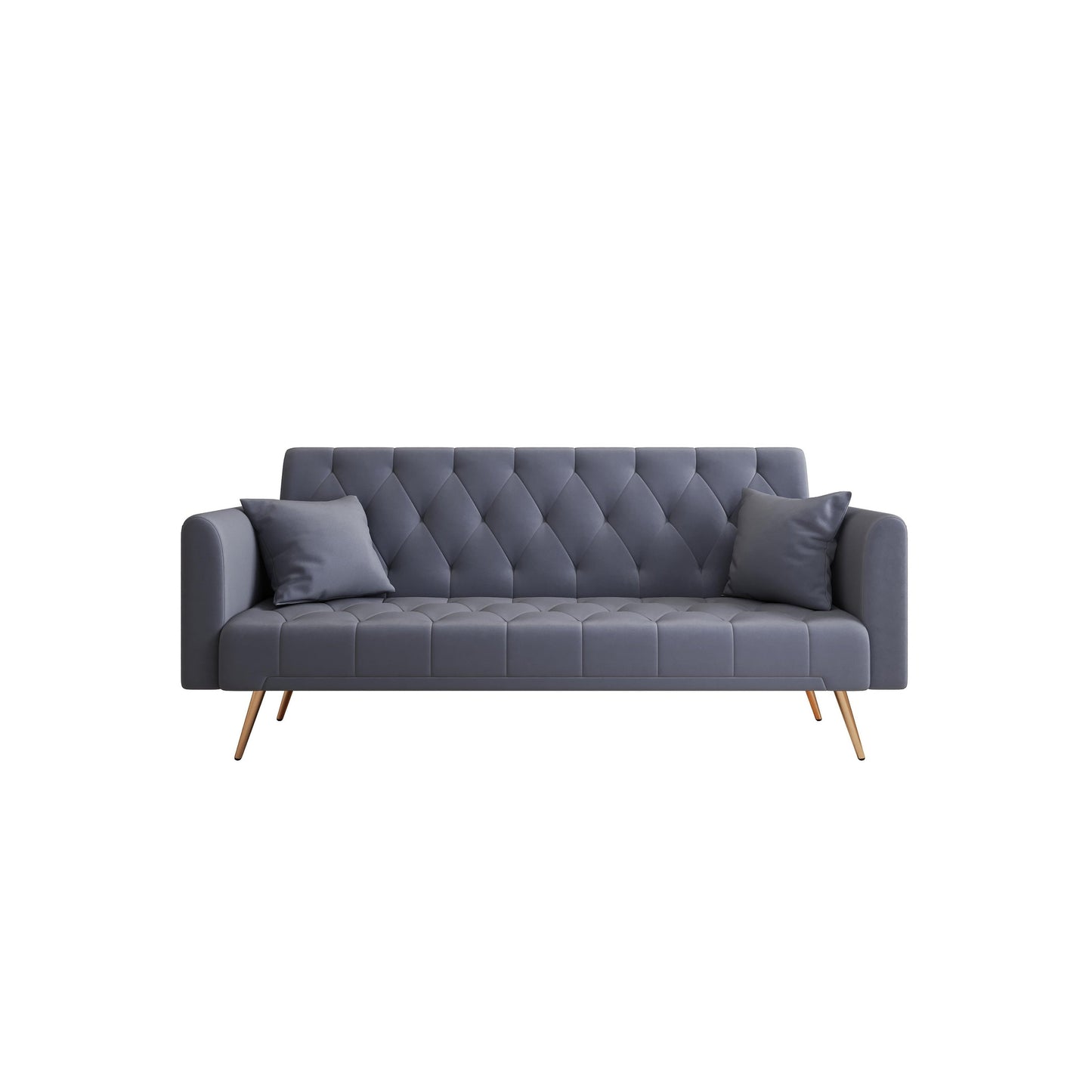 Divano letto matrimoniale pieghevole convertibile imbottito grigio trapuntato - 19,00 x 71,00 x 30,00