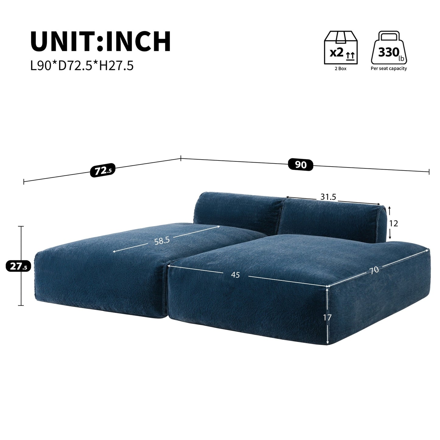 72 Divano letto modulare oversize imbottito in schiuma compressa