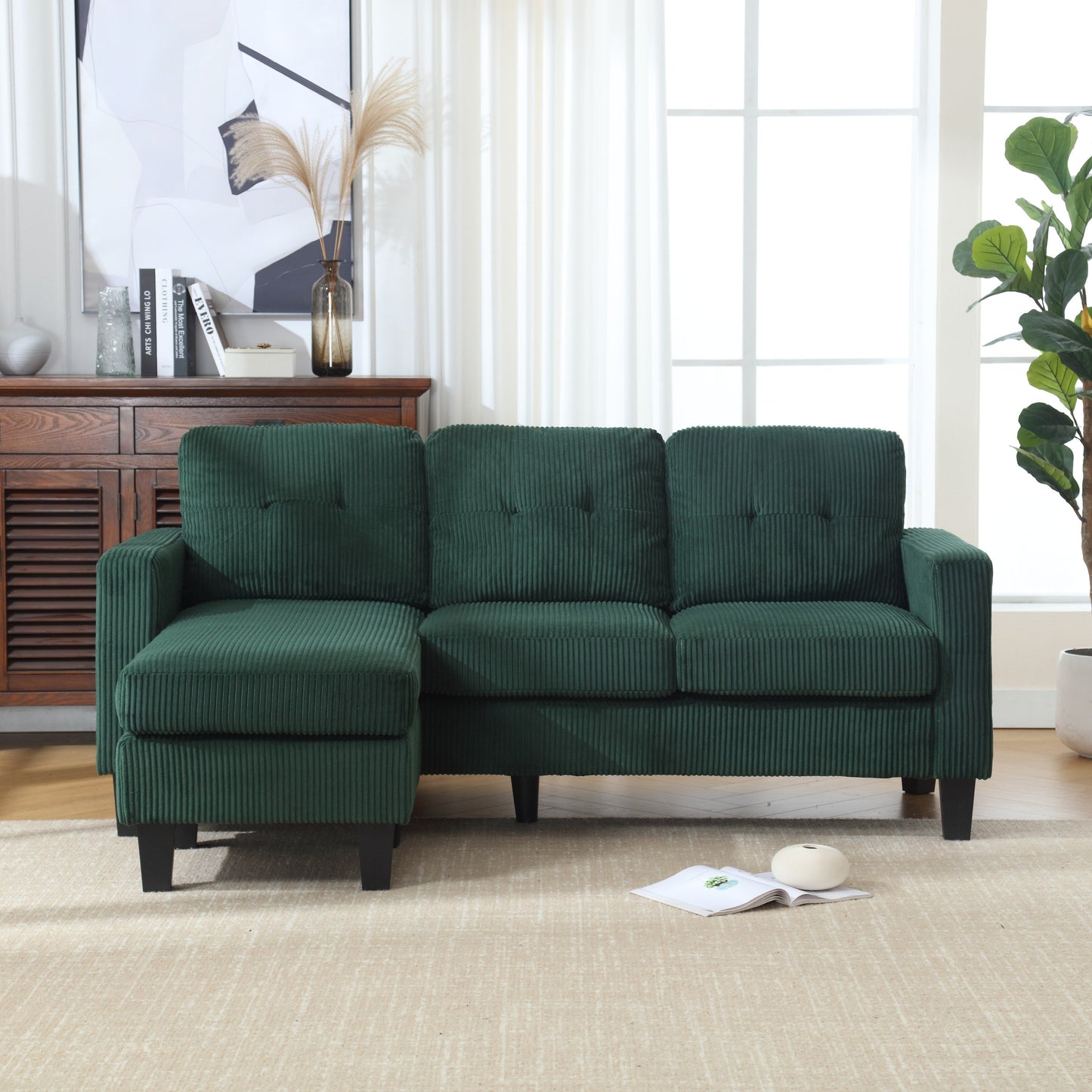 Divano a 3 posti a L in velluto da 73,62'' con chaise longue reversibile, facile da montare e design adatto agli animali domestici