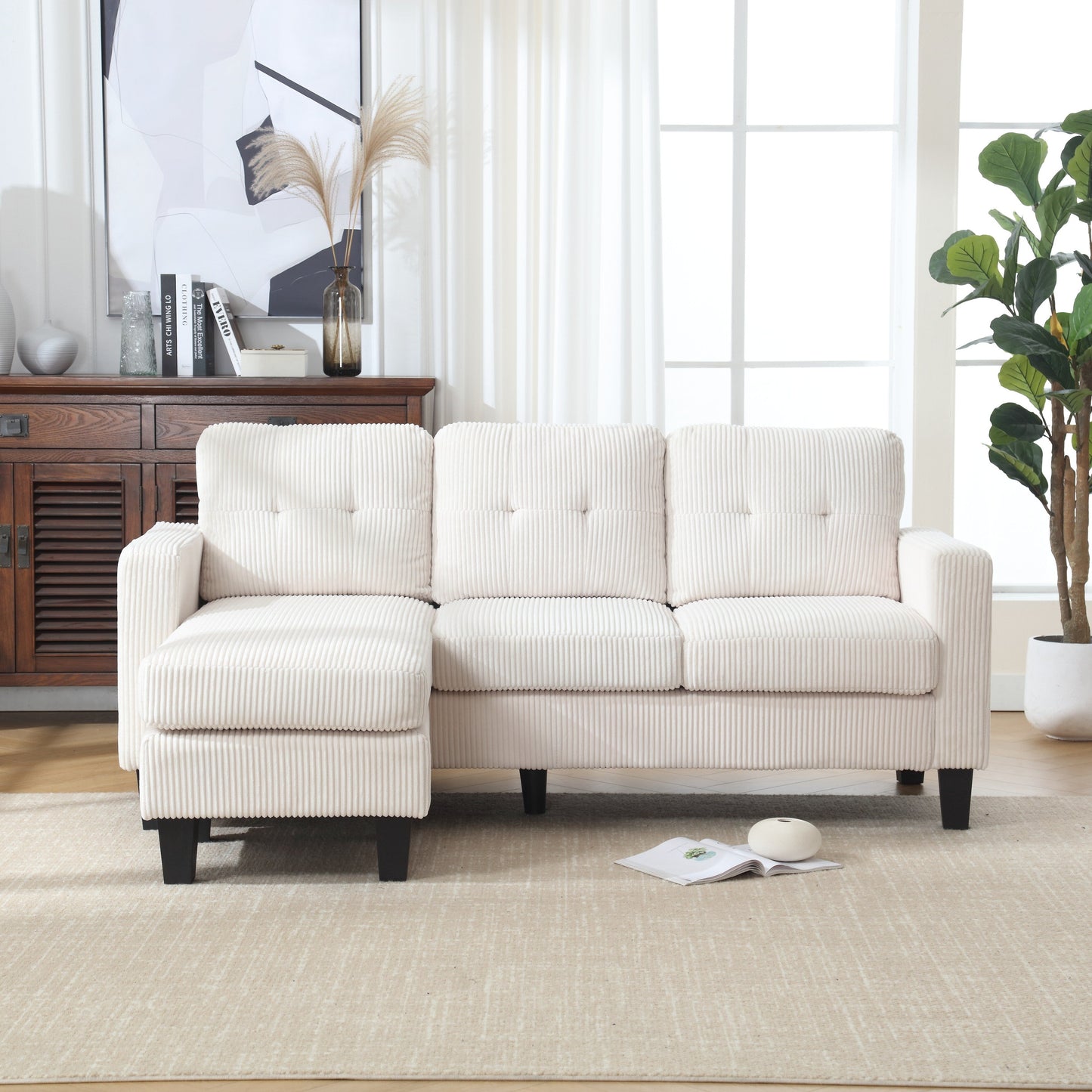 Divano a L in velluto da 73,62'' con chaise longue reversibile e facile da montare
