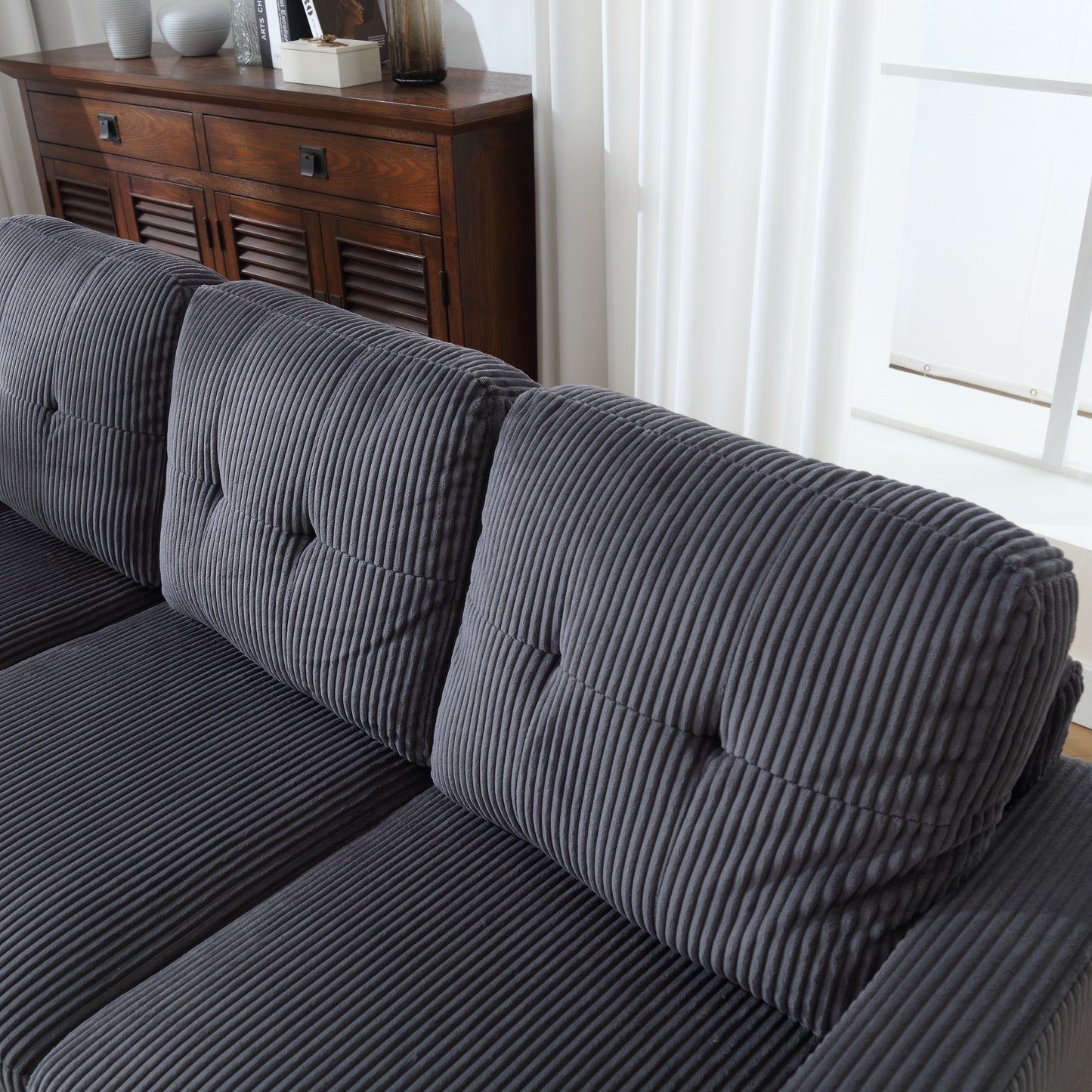 Divano a L in velluto da 73,62'' con chaise longue reversibile e facile da montare