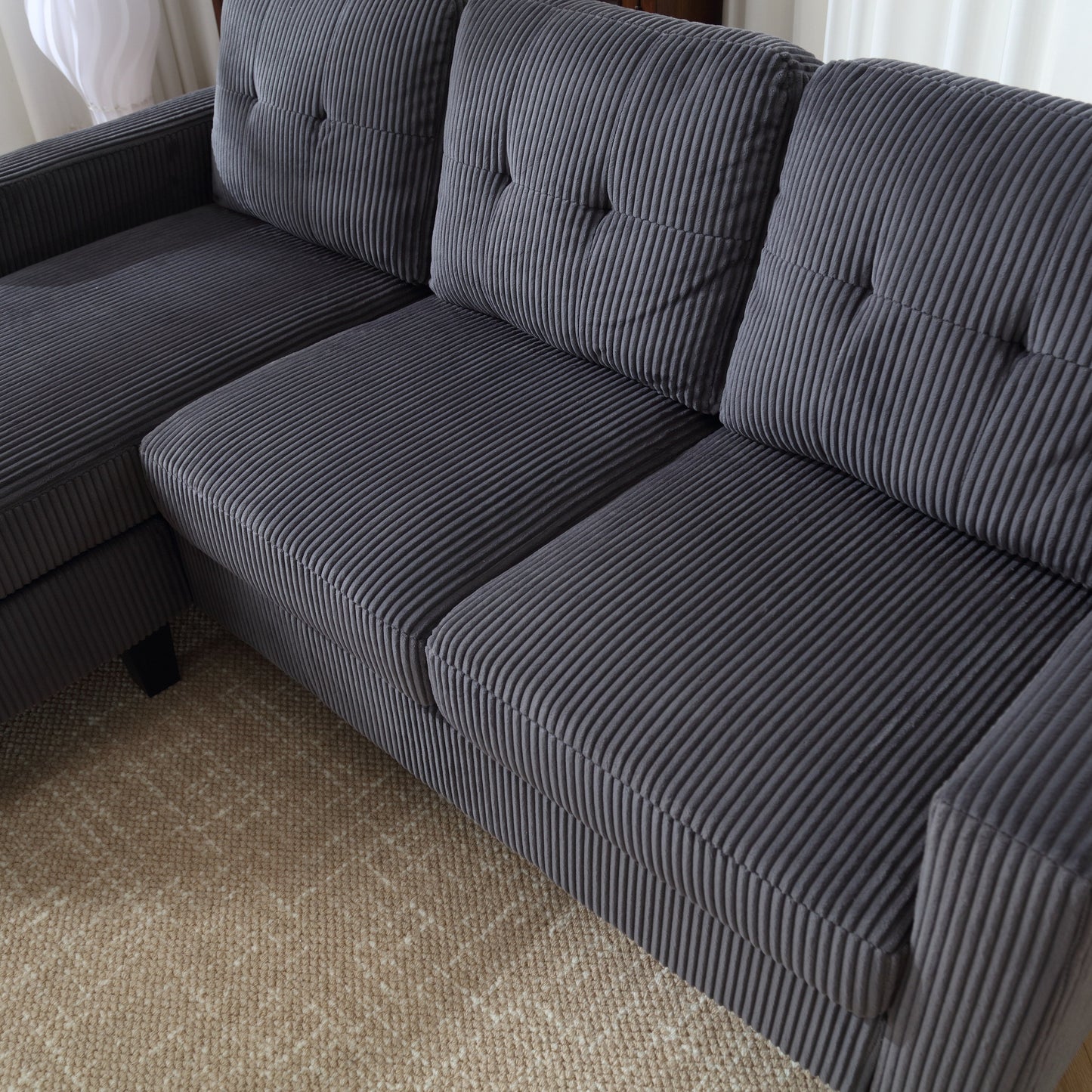 Divano a L in velluto da 73,62'' con chaise longue reversibile e facile da montare