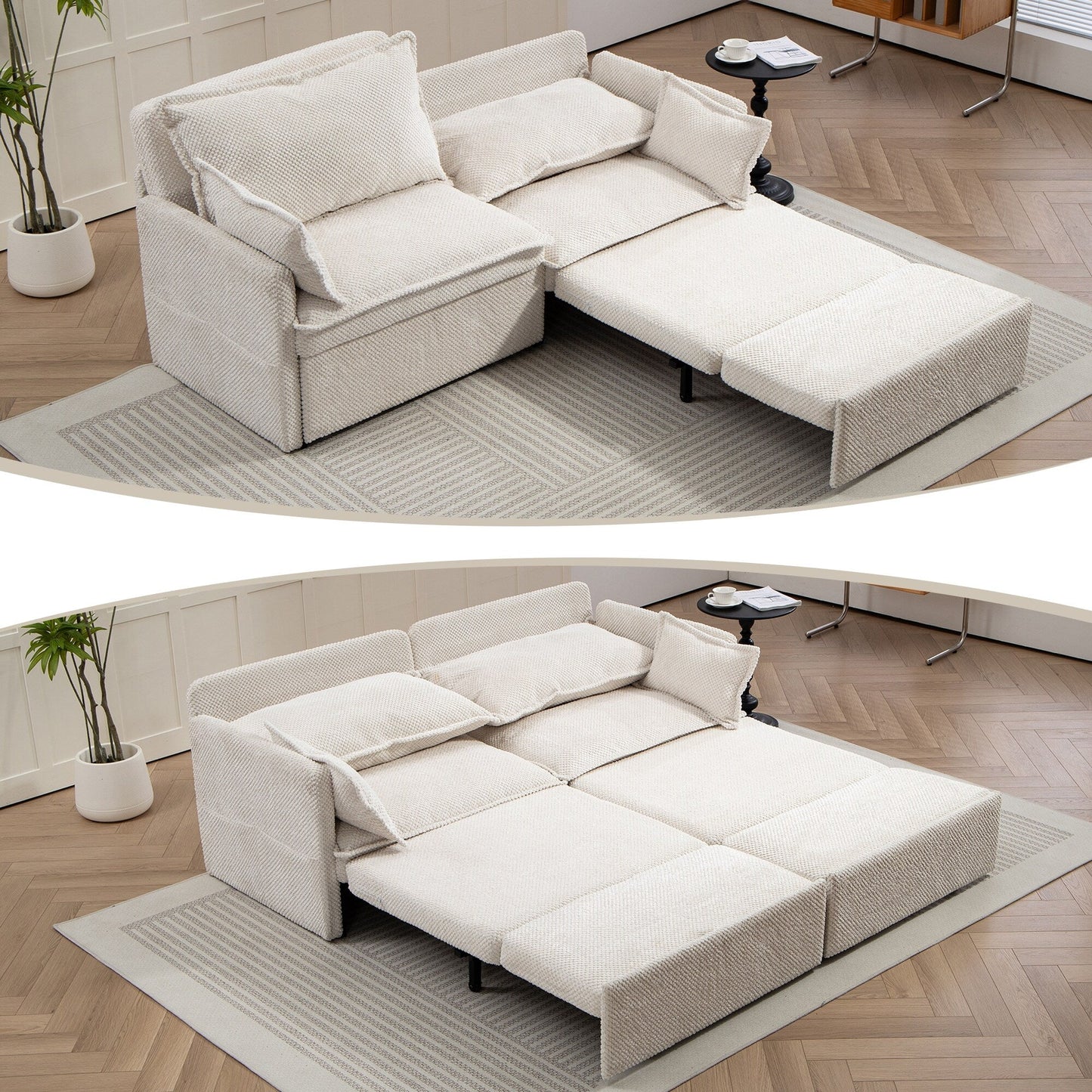Divano letto convertibile 3 in 1 in velluto a coste da 73,6 pollici con letto estraibile, porte di ricarica USB e vano portaoggetti laterale