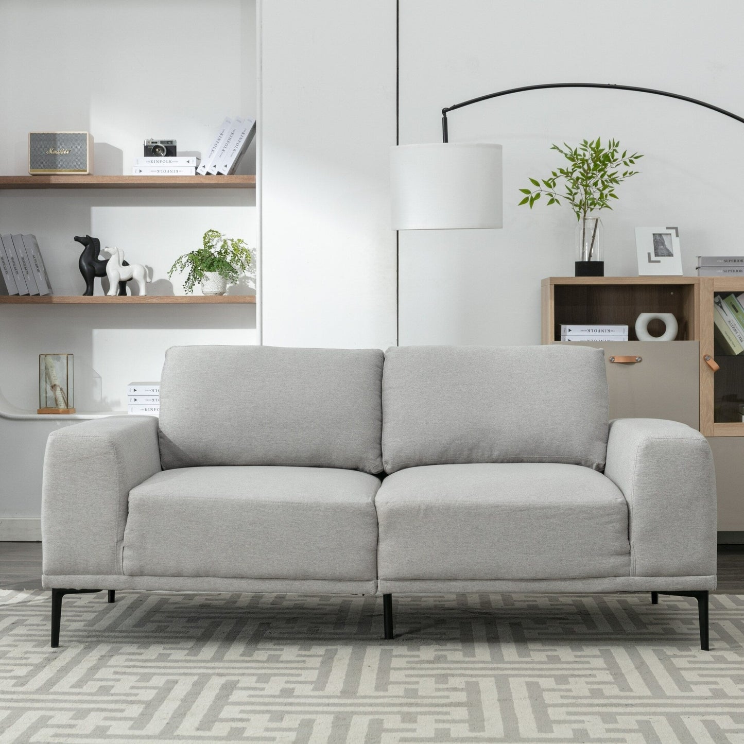 Divano a due posti in tessuto da 74,8'' con cuscini rimovibili, gambe in metallo e braccioli quadrati contemporanei