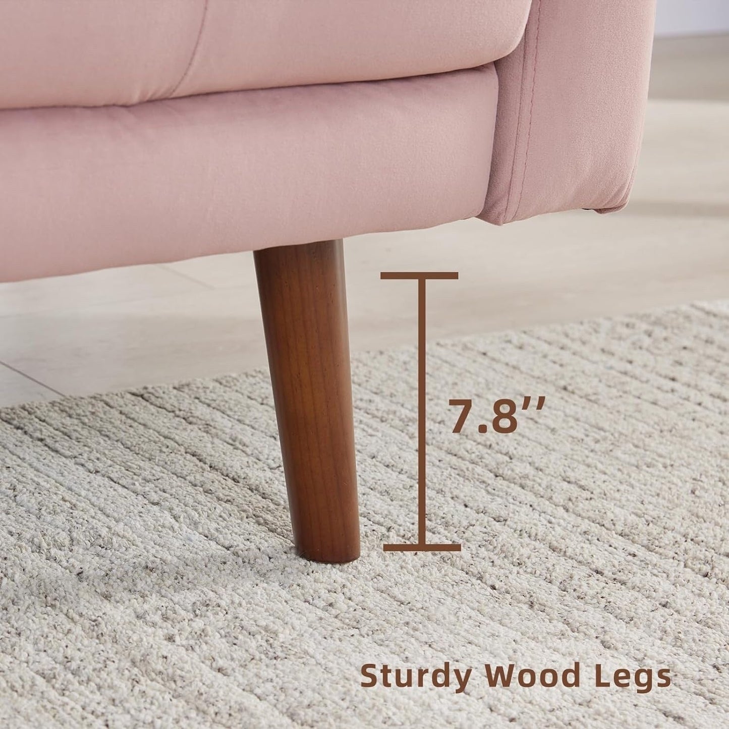 Divano moderno in tessuto da 74'' a 3 posti con schiuma ad alta densità, gambe in legno e tasche portaoggetti