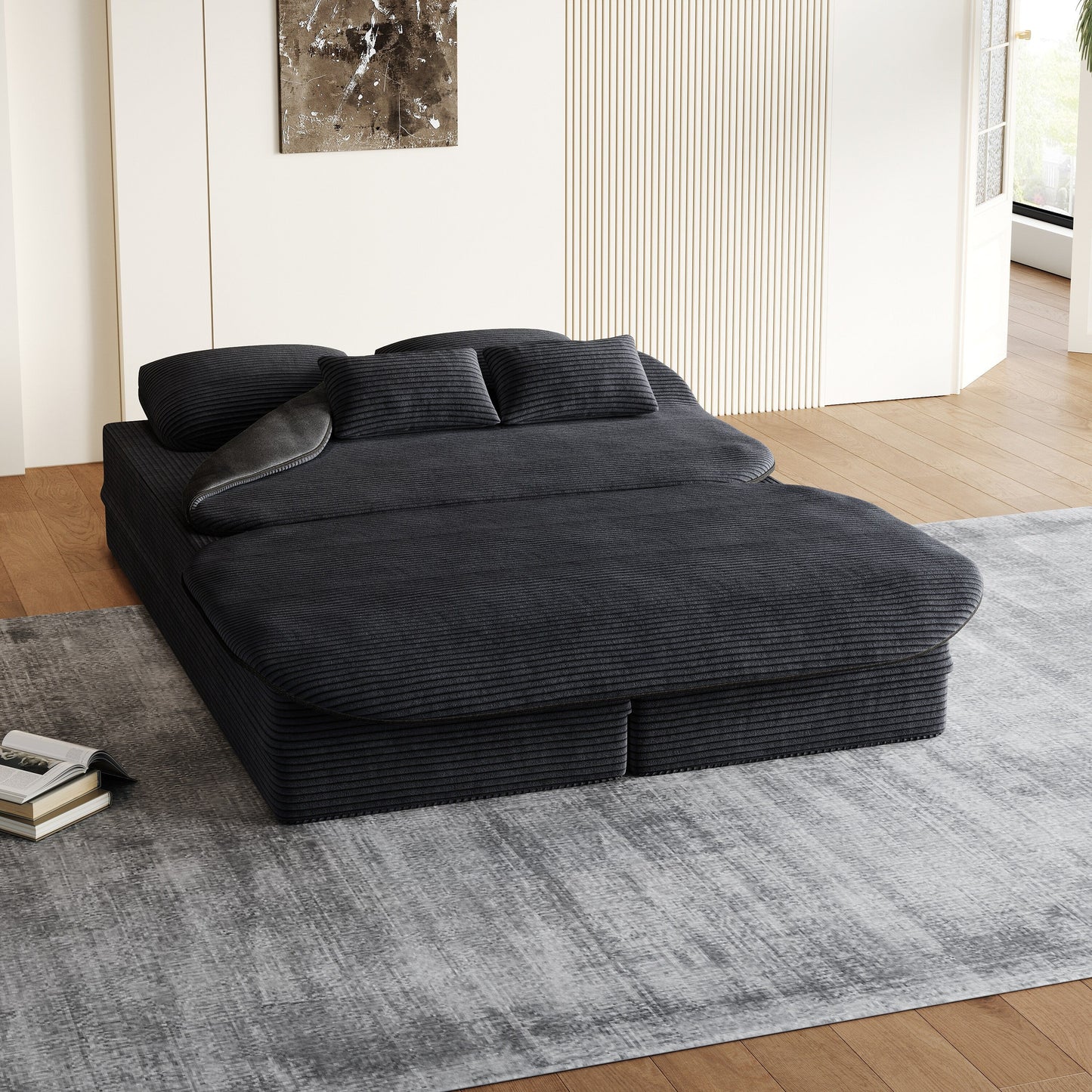 Divano letto pieghevole 2 in 1 in velluto a coste con coperta per soggiorno