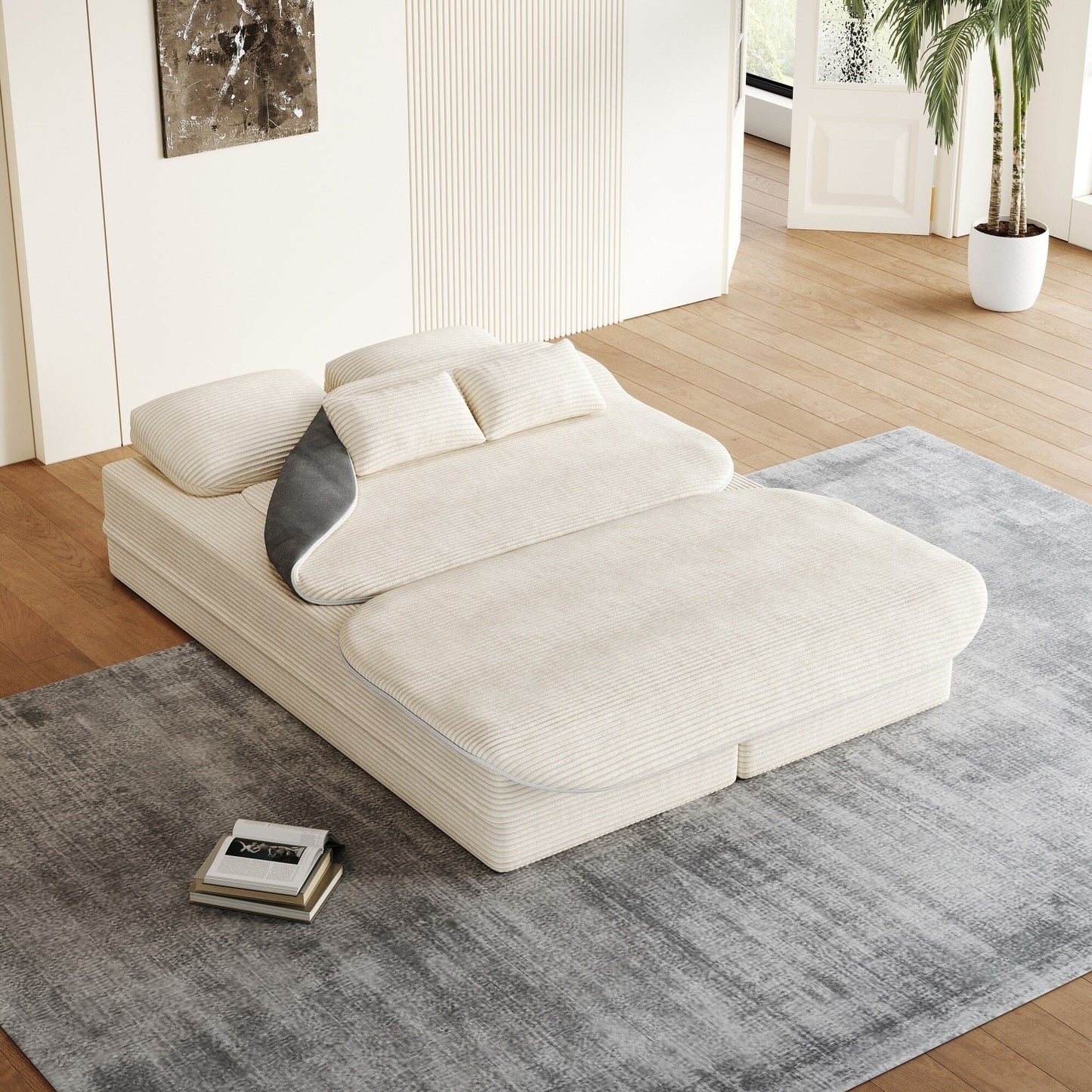 Divano letto pieghevole convertibile 2 in 1 da 75'' in schiuma con coperta multifunzionale