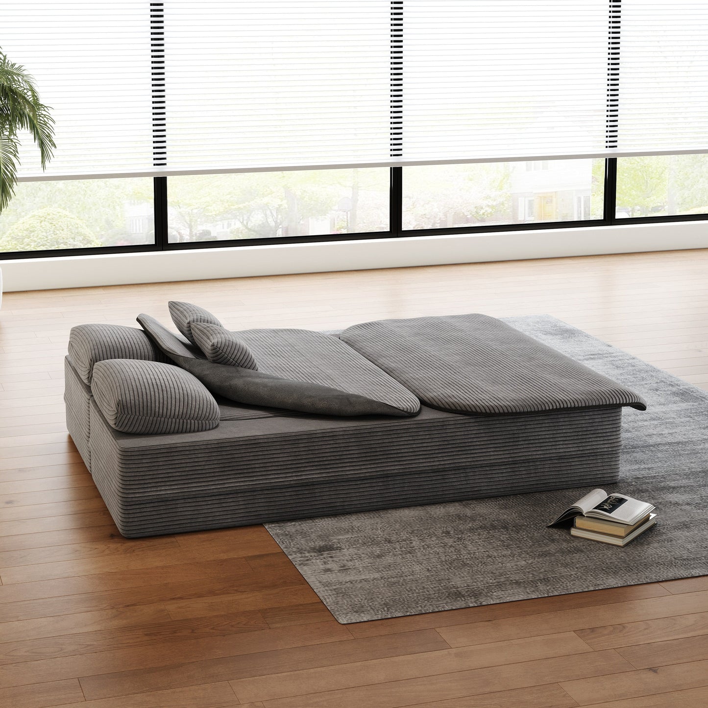 Divano pieghevole 2 in 1 da 75'', divano letto trasformabile in schiuma con coperta multifunzionale, divano da pavimento