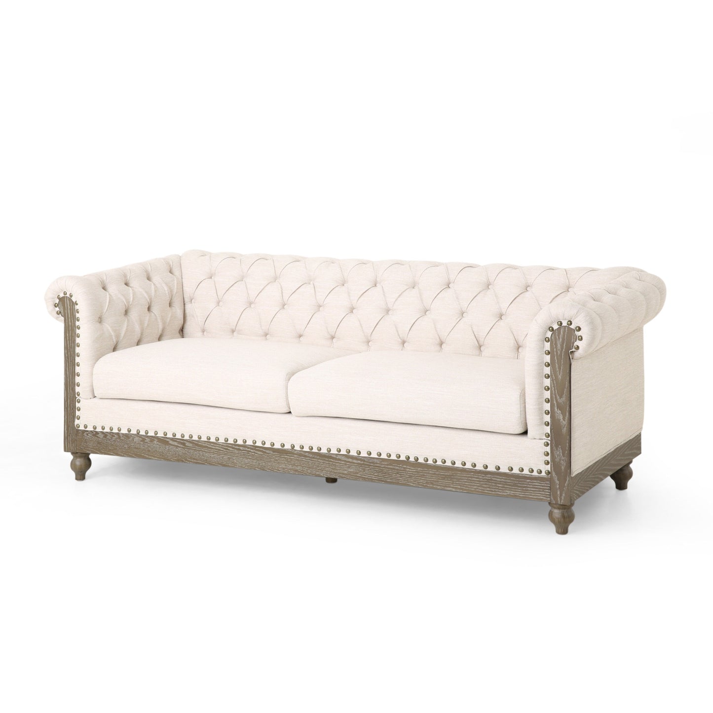 Divano a 3 posti in pelle PU da 78,75'' con gambe in legno ed eleganti dettagli con rivetti
