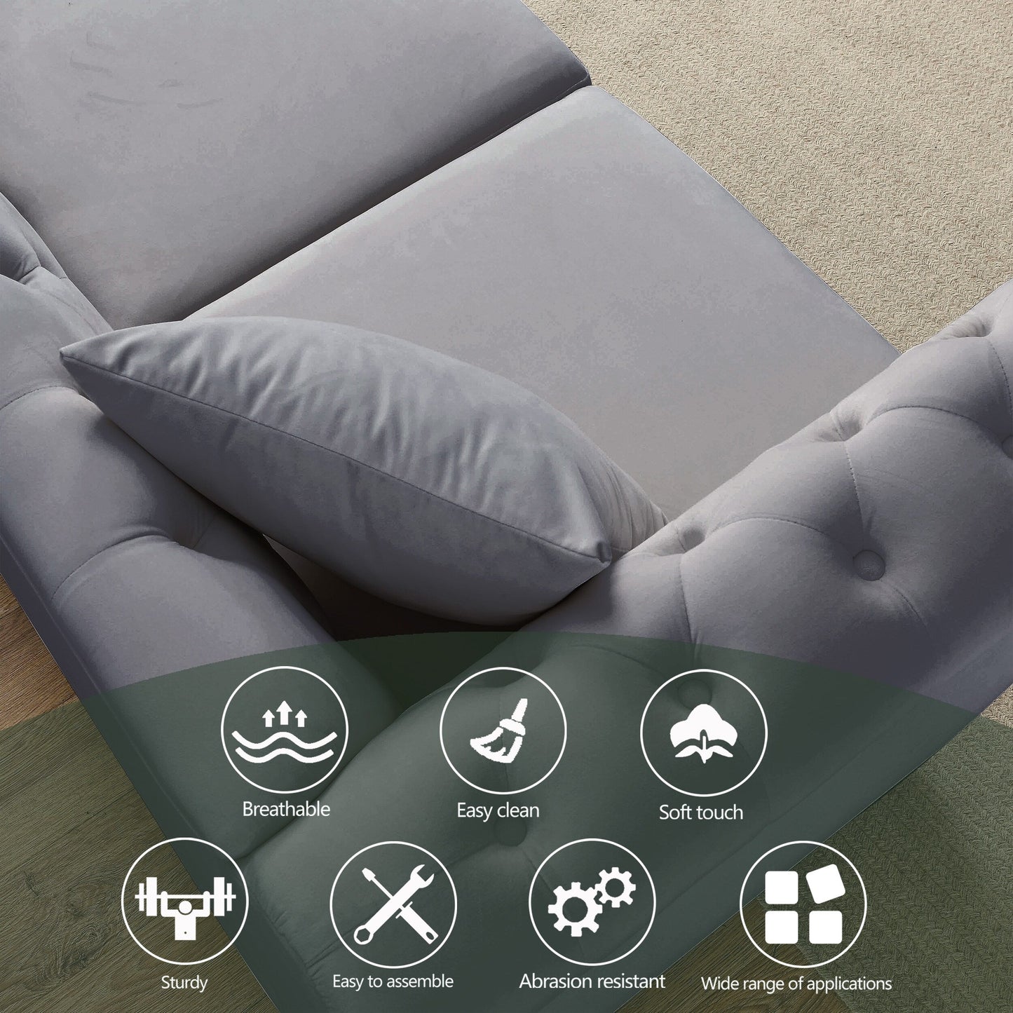 Divano Chesterfield in velluto 80 a 3 posti con design capitonné, finiture con borchie e 2 cuscini