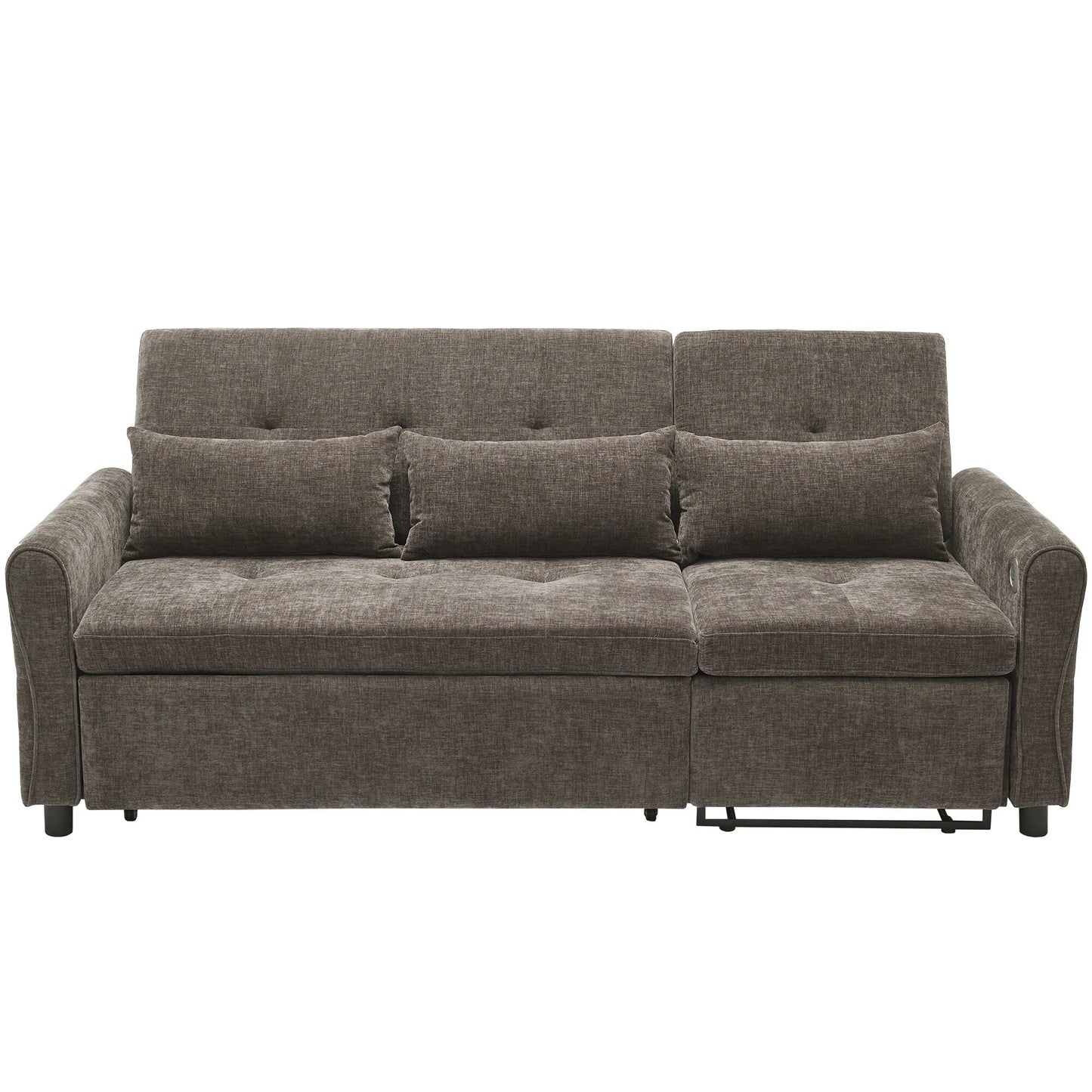 Divano letto 2 in 1 in ciniglia 82 con schienale regolabile, chaise longue reversibile, porte di ricarica USB