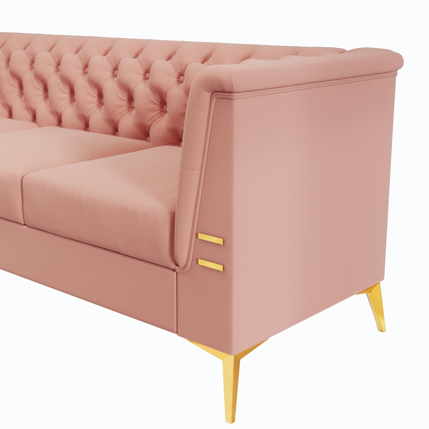 Divano Chesterfield in velluto da 82'' a 3 posti con gambe in metallo dorato, spugna ad alto rimbalzo e cuscini rimovibili