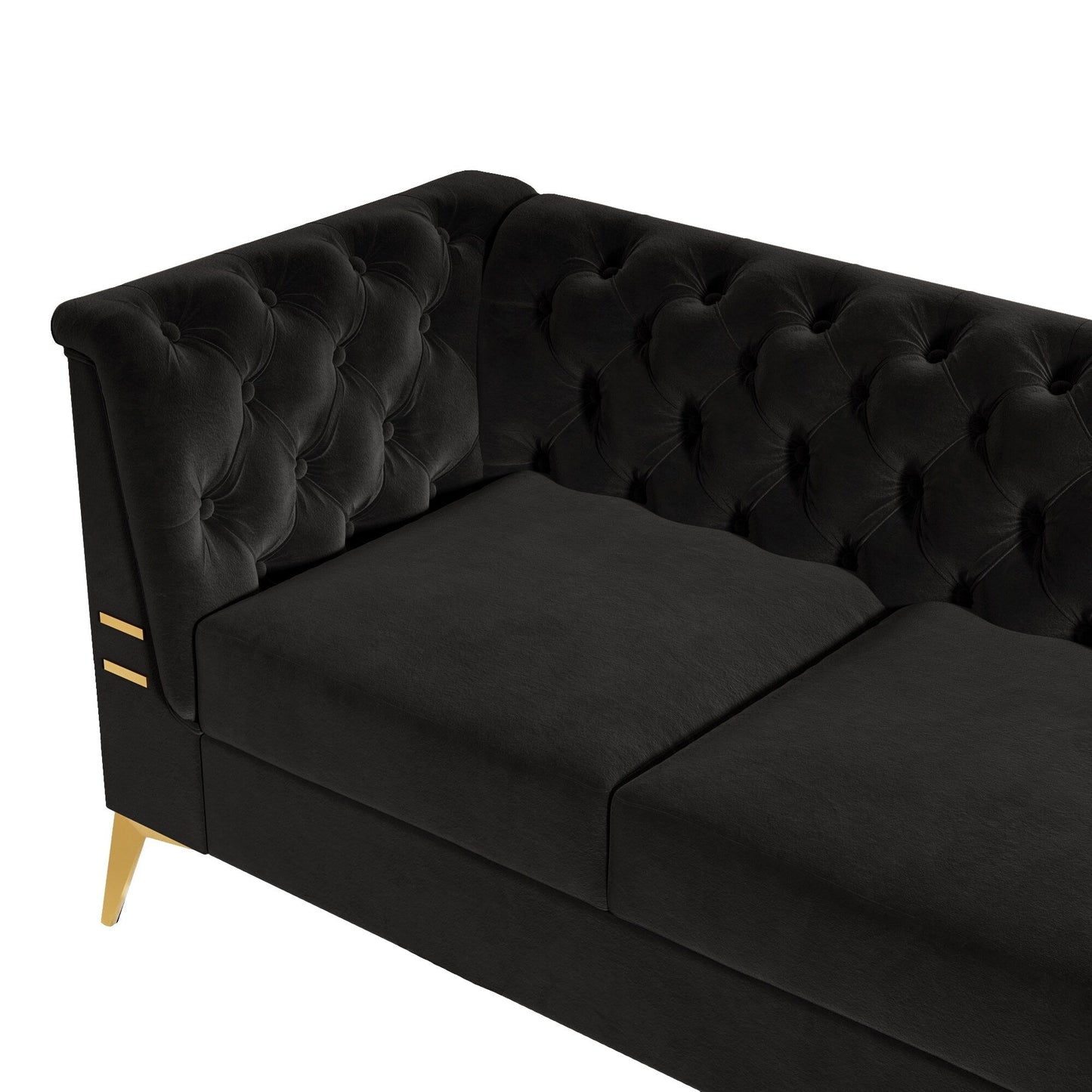 Divano Chesterfield in velluto da 82'' a 3 posti con gambe in metallo dorato, spugna ad alto rimbalzo e cuscini rimovibili