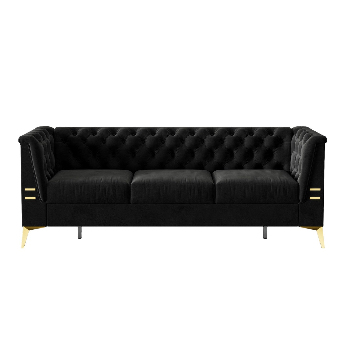 Divano Chesterfield in velluto da 82'' a 3 posti con gambe in metallo dorato, spugna ad alto rimbalzo e cuscini rimovibili
