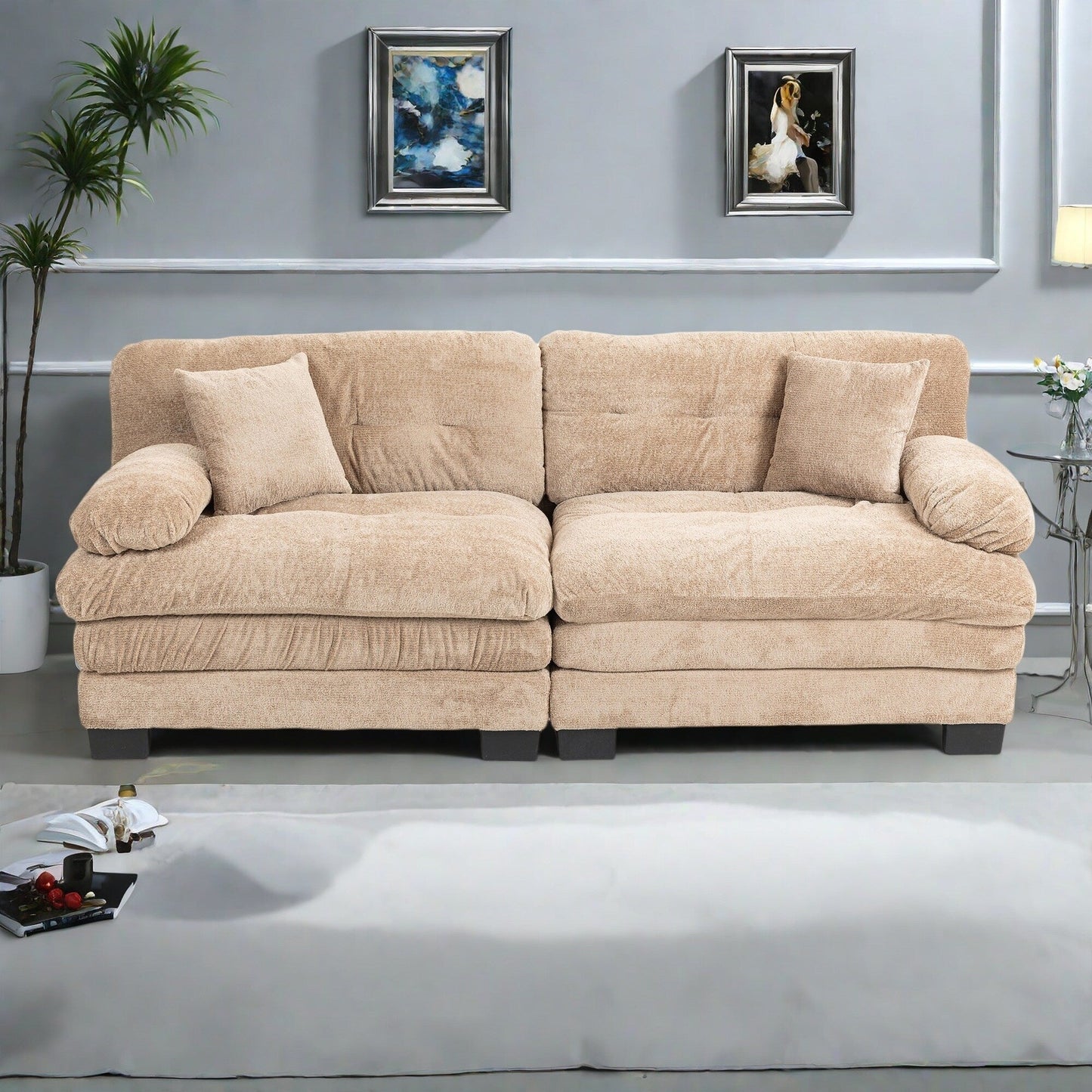 Divano imbottito a 3 posti con imbottitura in memory foam a doppio strato e cuscini comfort in omaggio