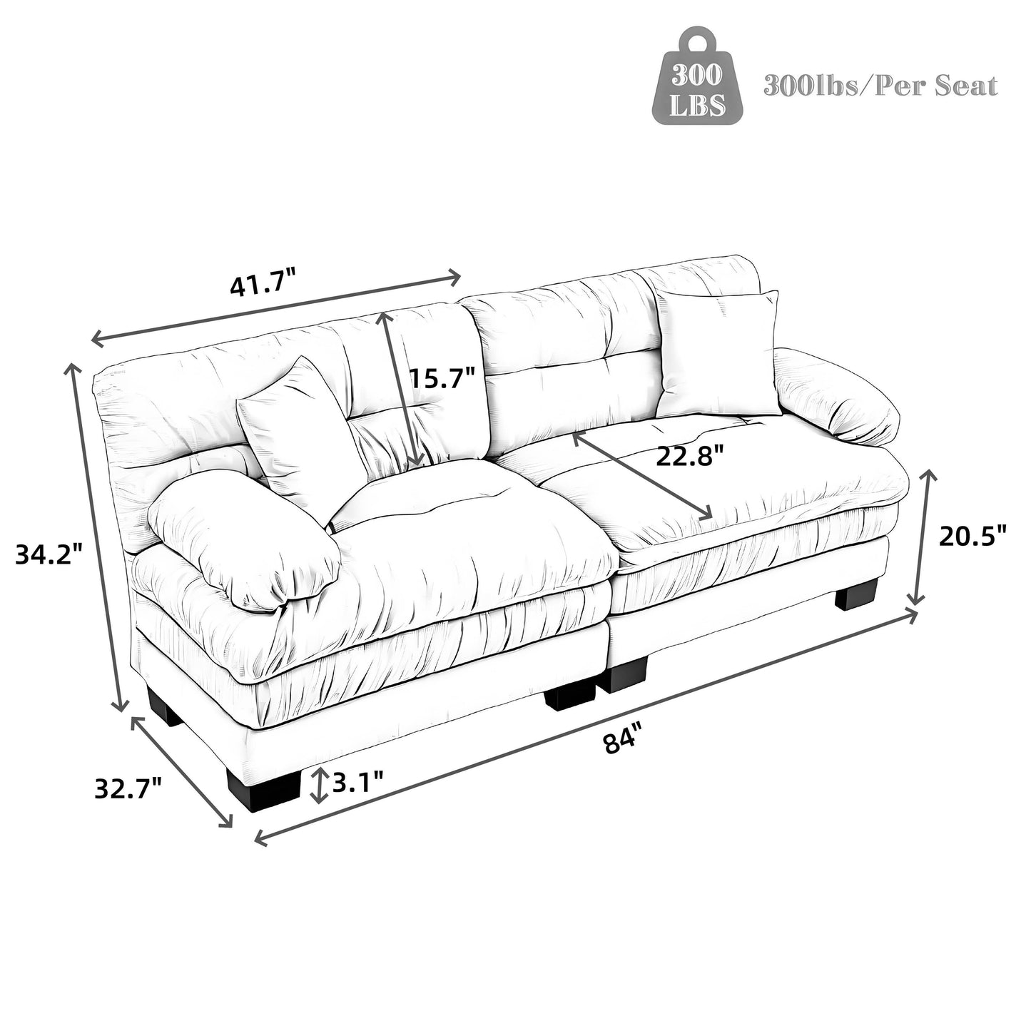 Divano imbottito a 3 posti con imbottitura in memory foam a doppio strato e cuscini comfort in omaggio