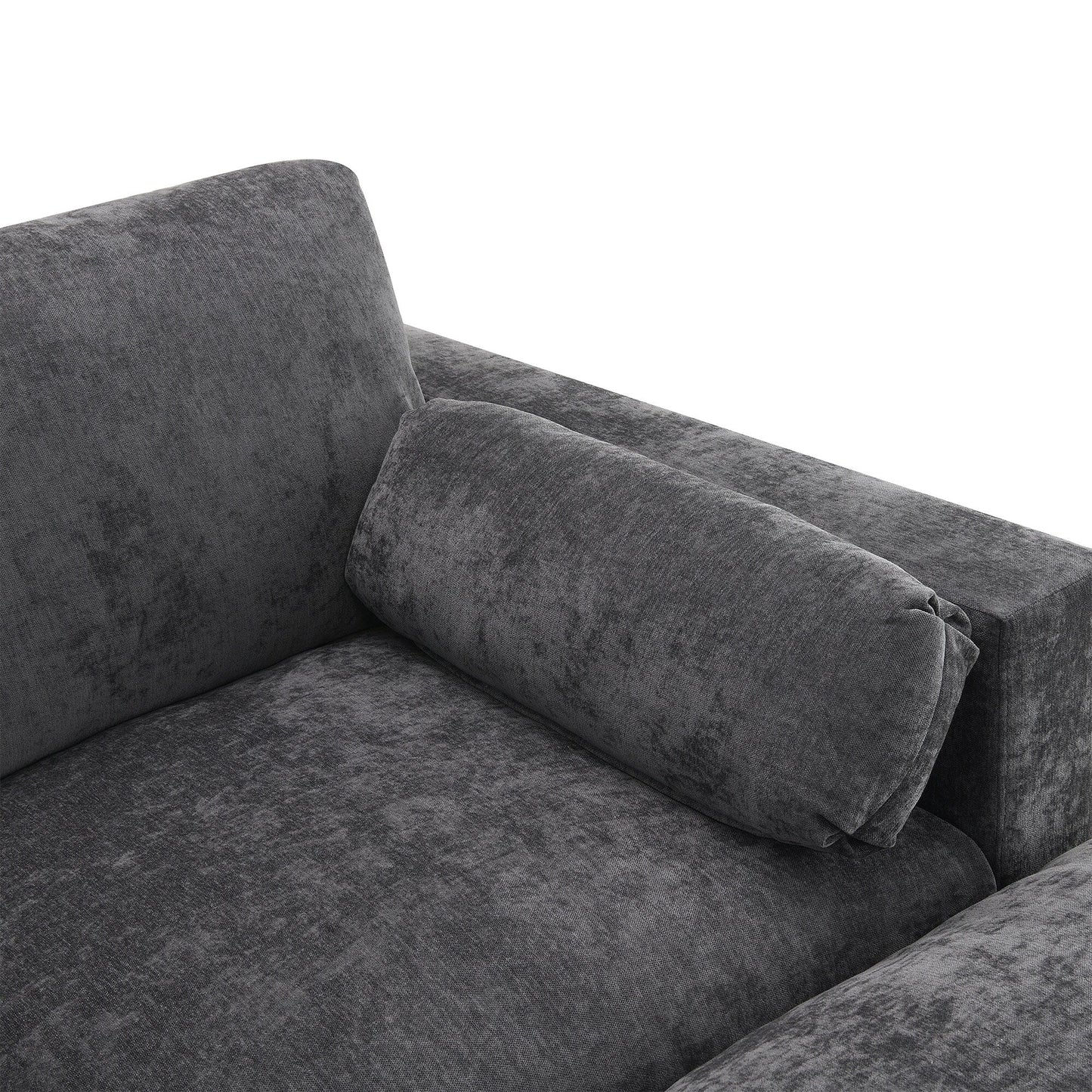 Divano componibile in ciniglia a forma di U da 86,5 pollici con tasche portaoggetti, 2 pouf mobili e cuscini decorativi per il soggiorno