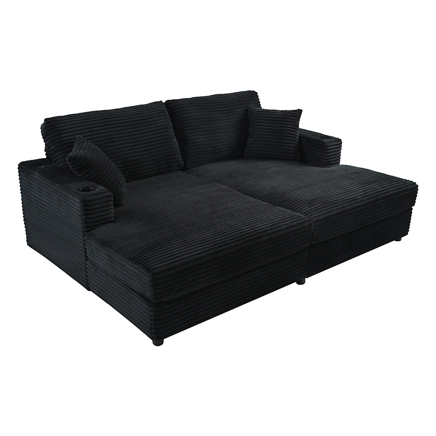 Divano chaise longue in velluto a coste da 86,5 pollici con 2 porte USB, portabicchieri e capacità di 550 libbre