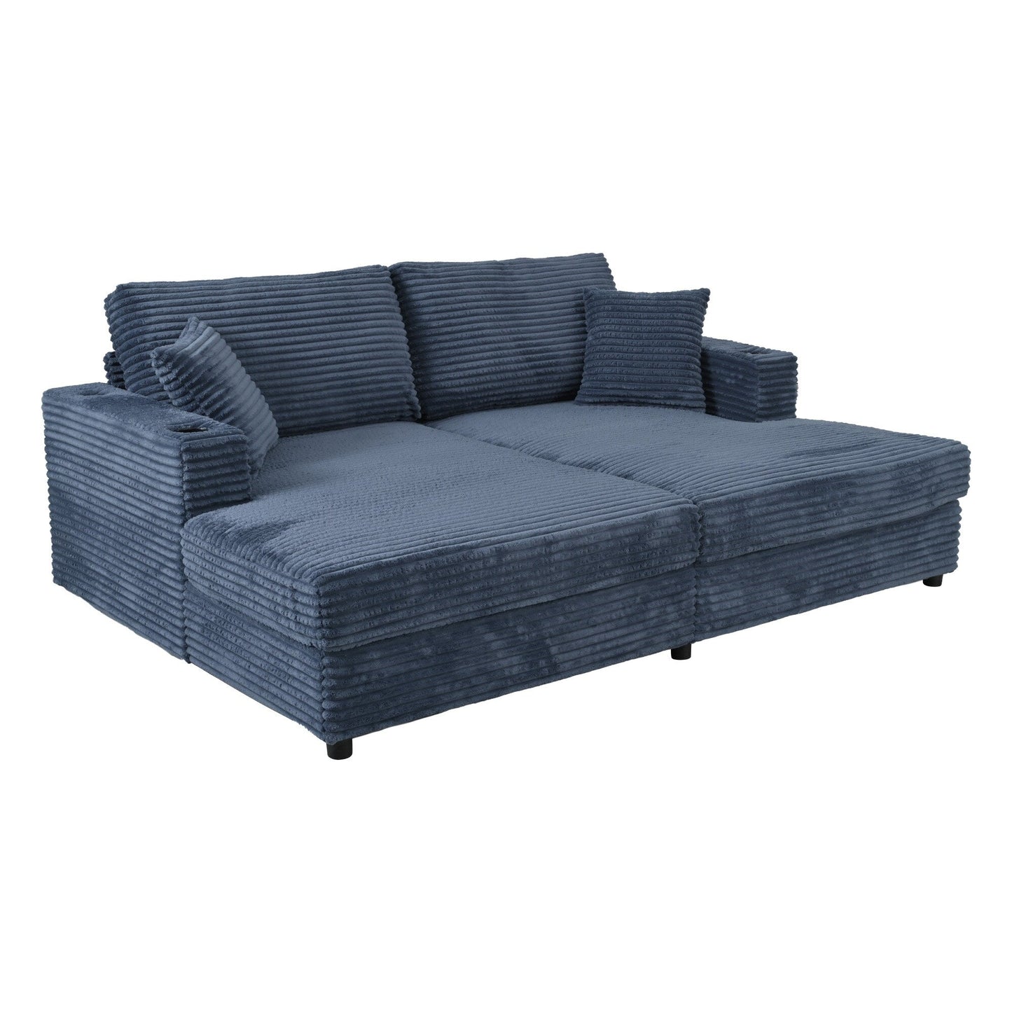 Divano chaise longue in velluto a coste da 86,5 pollici con 2 porte USB, portabicchieri e capacità di 550 libbre