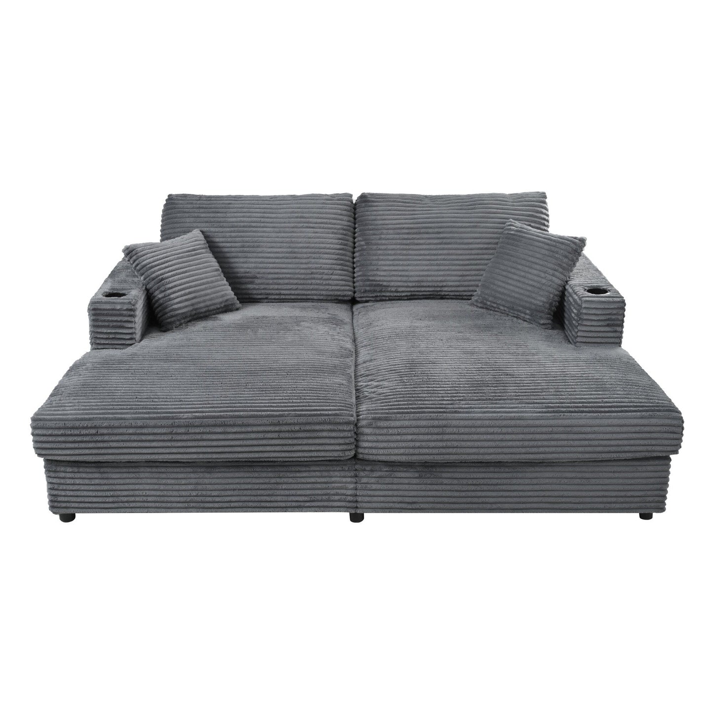 Divano chaise longue in velluto a coste da 86,5 pollici con 2 porte USB, portabicchieri e capacità di 550 libbre