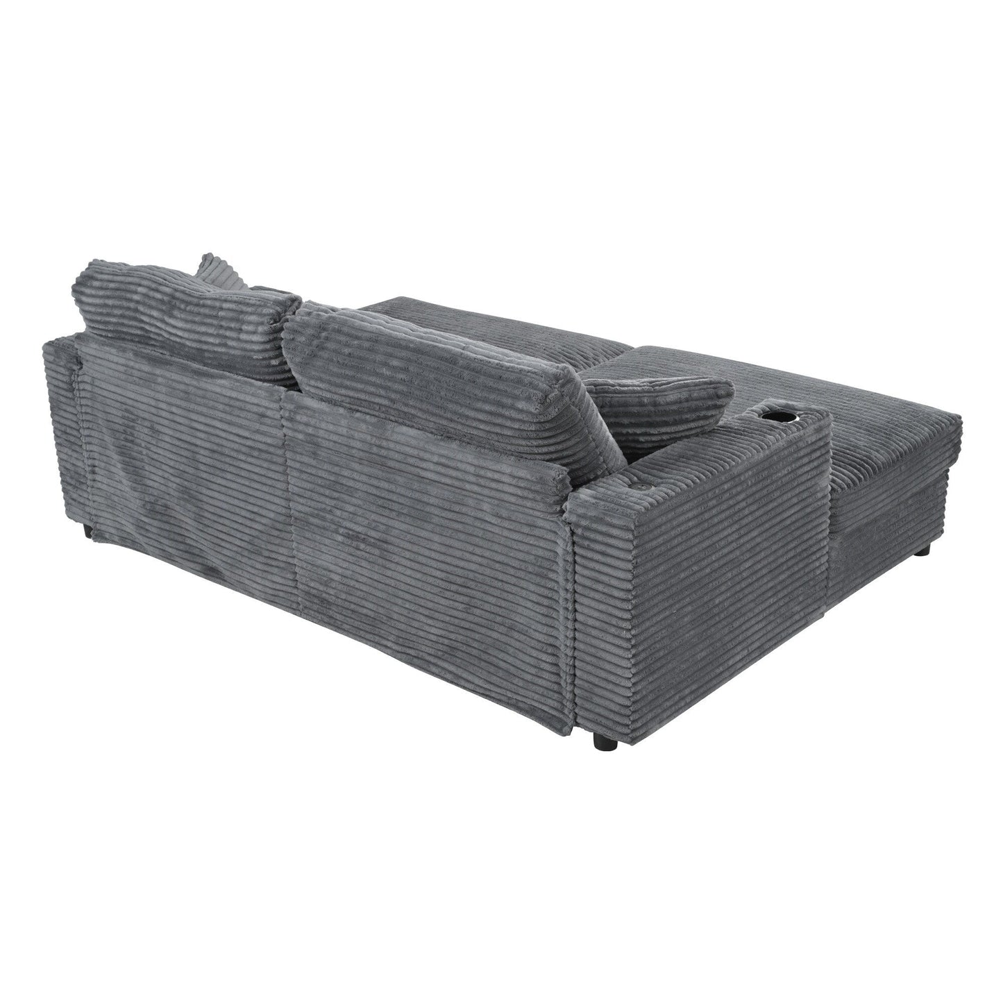 Divano chaise longue in velluto a coste da 86,5 pollici con 2 porte USB, portabicchieri e capacità di 550 libbre