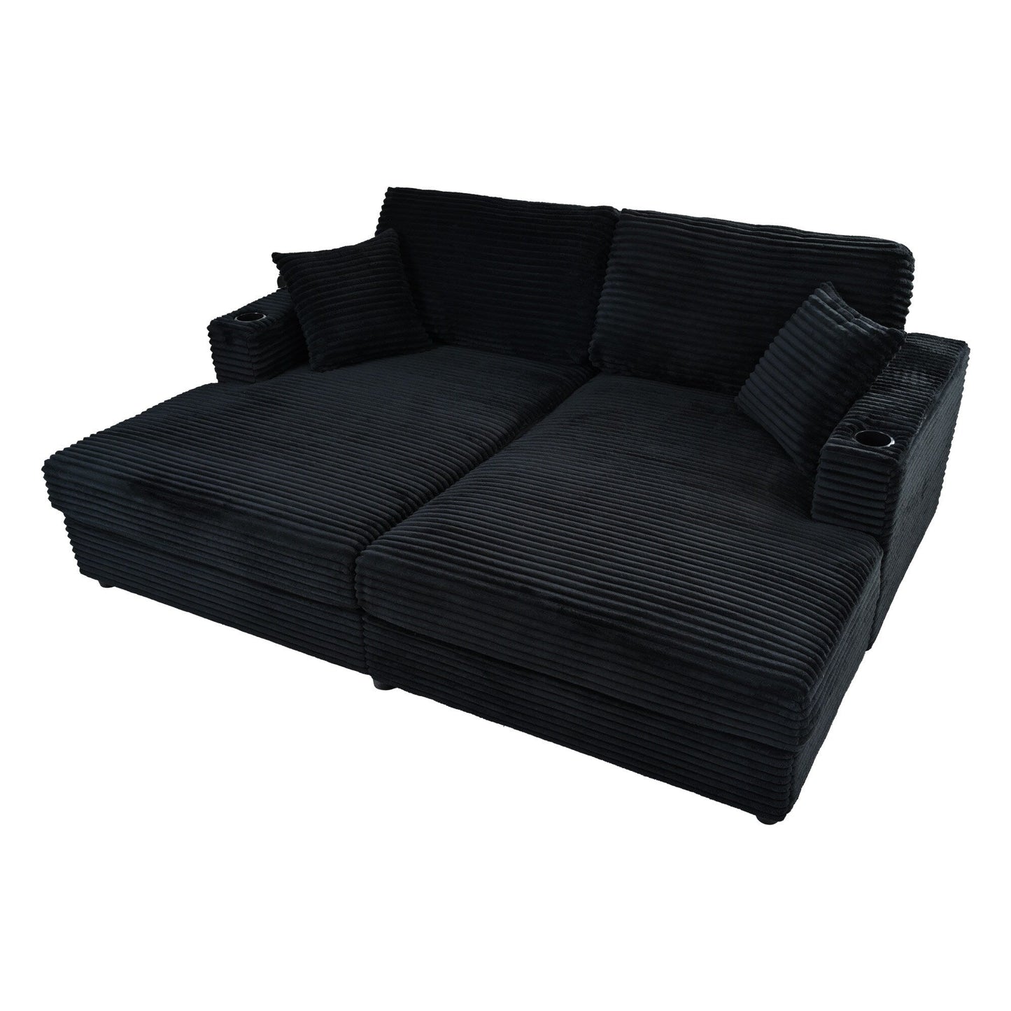 Divano chaise longue in velluto a coste da 86,5 pollici con 2 porte USB, portabicchieri e capacità di 550 libbre