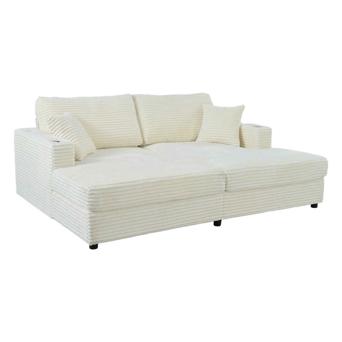 Divano chaise longue in velluto a coste da 86,5 pollici con 2 porte USB, portabicchieri e capacità di 550 libbre