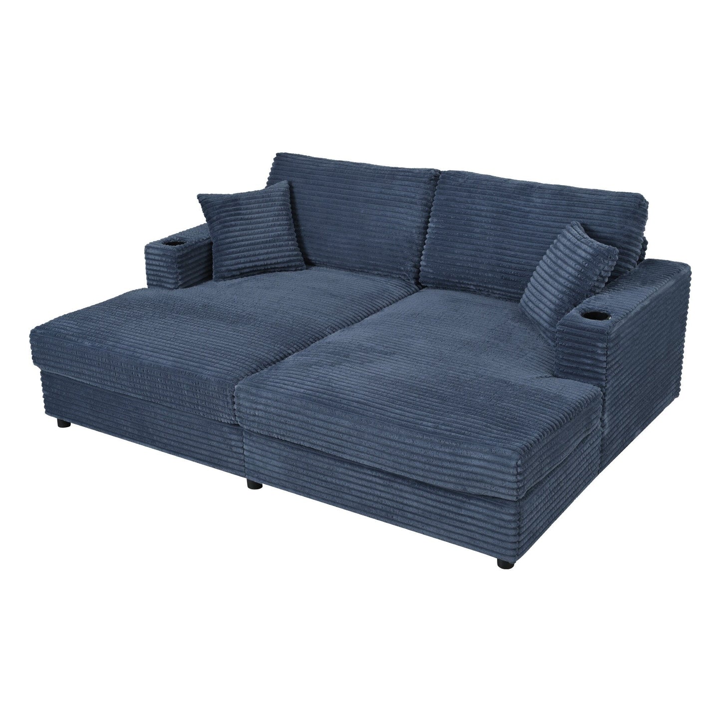 Divano chaise longue in velluto a coste da 86,5 pollici con 2 porte USB, portabicchieri e capacità di 550 libbre
