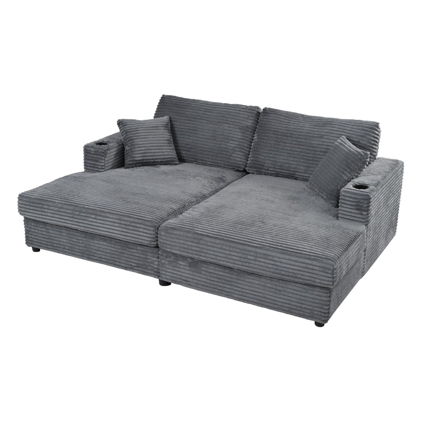 Divano chaise longue in velluto a coste da 86,5 pollici con 2 porte USB, portabicchieri e capacità di 550 libbre