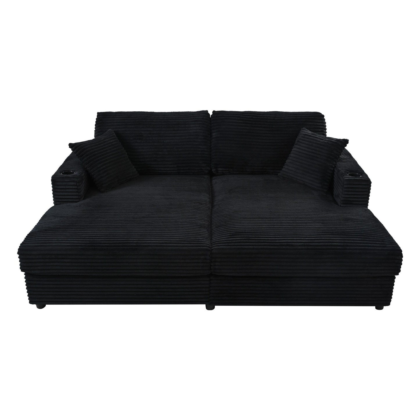 Divano chaise longue in velluto a coste da 86,5 pollici con 2 porte USB, portabicchieri e capacità di 550 libbre