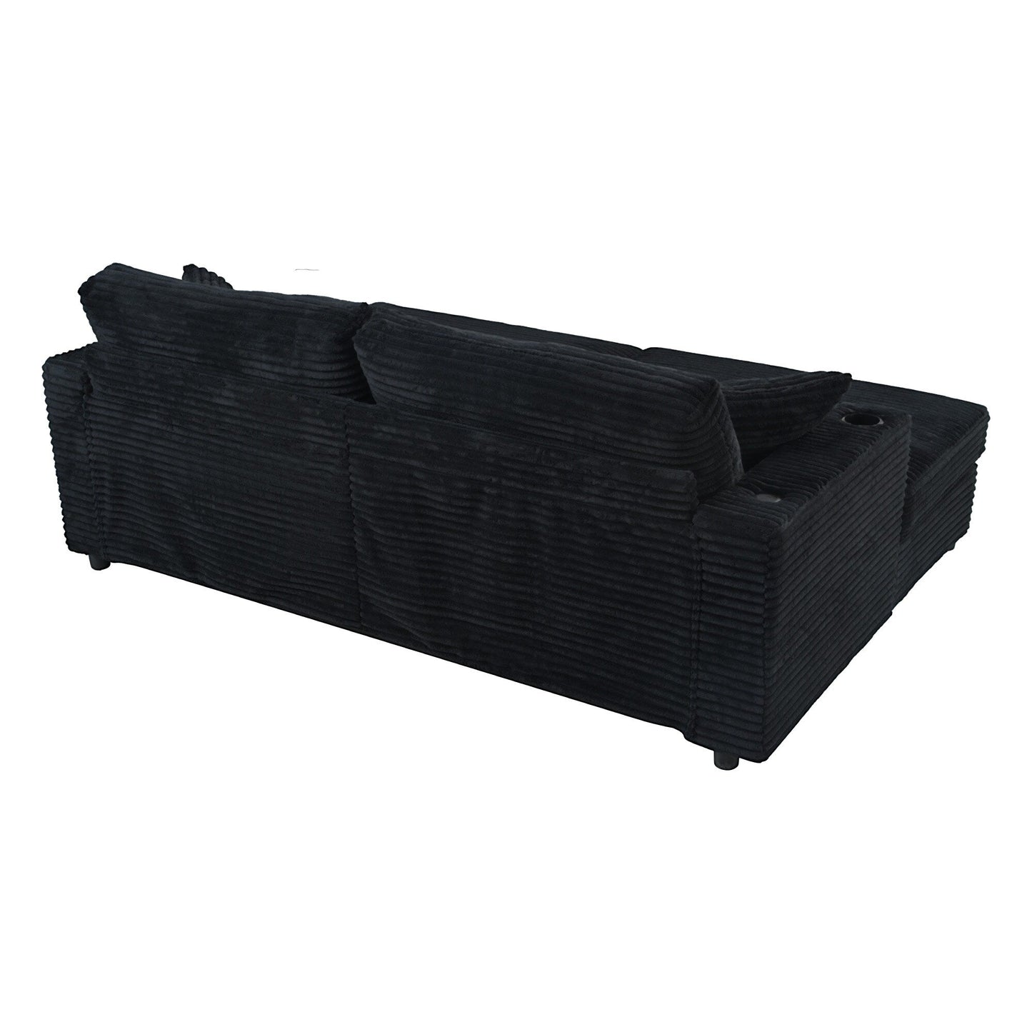 Divano chaise longue in velluto a coste da 86,5 pollici con 2 porte USB, portabicchieri e capacità di 550 libbre