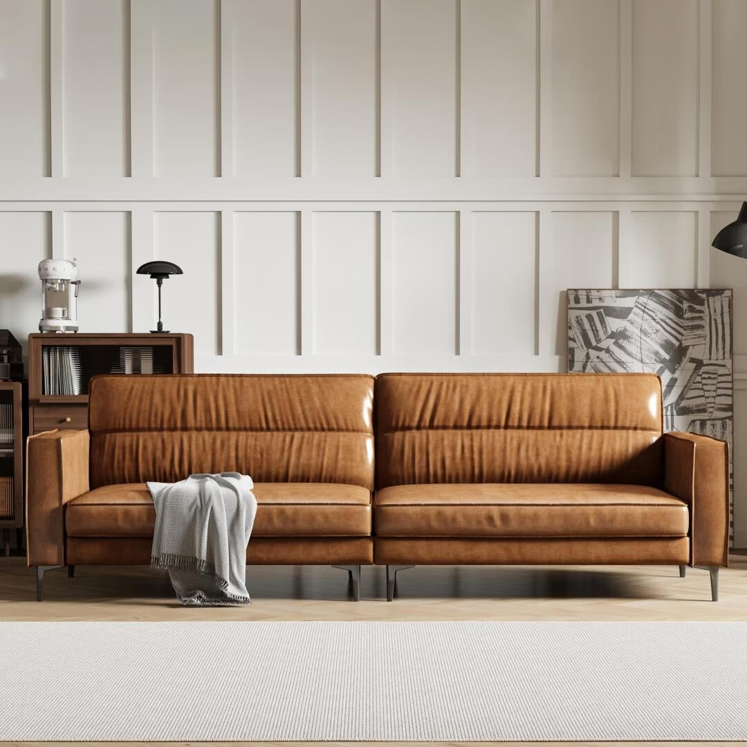 Divano componibile in pelle oliata 86.61, divano a 2 posti dal design moderno, mobili per soggiorno comodi ed eleganti