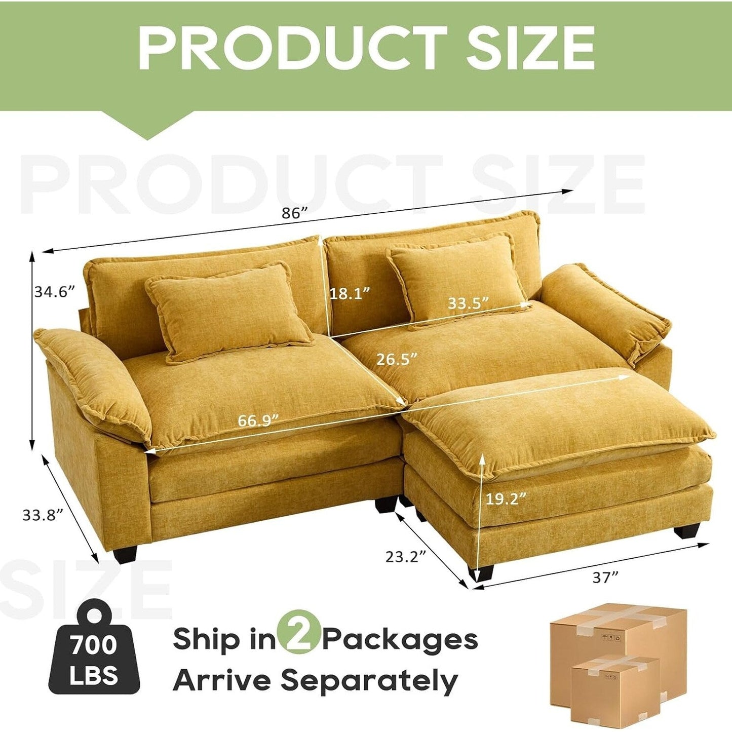 Divano componibile 86 Cloud - Divano a L in ciniglia con pouf e cuscini, seduta profonda (beige bianco)