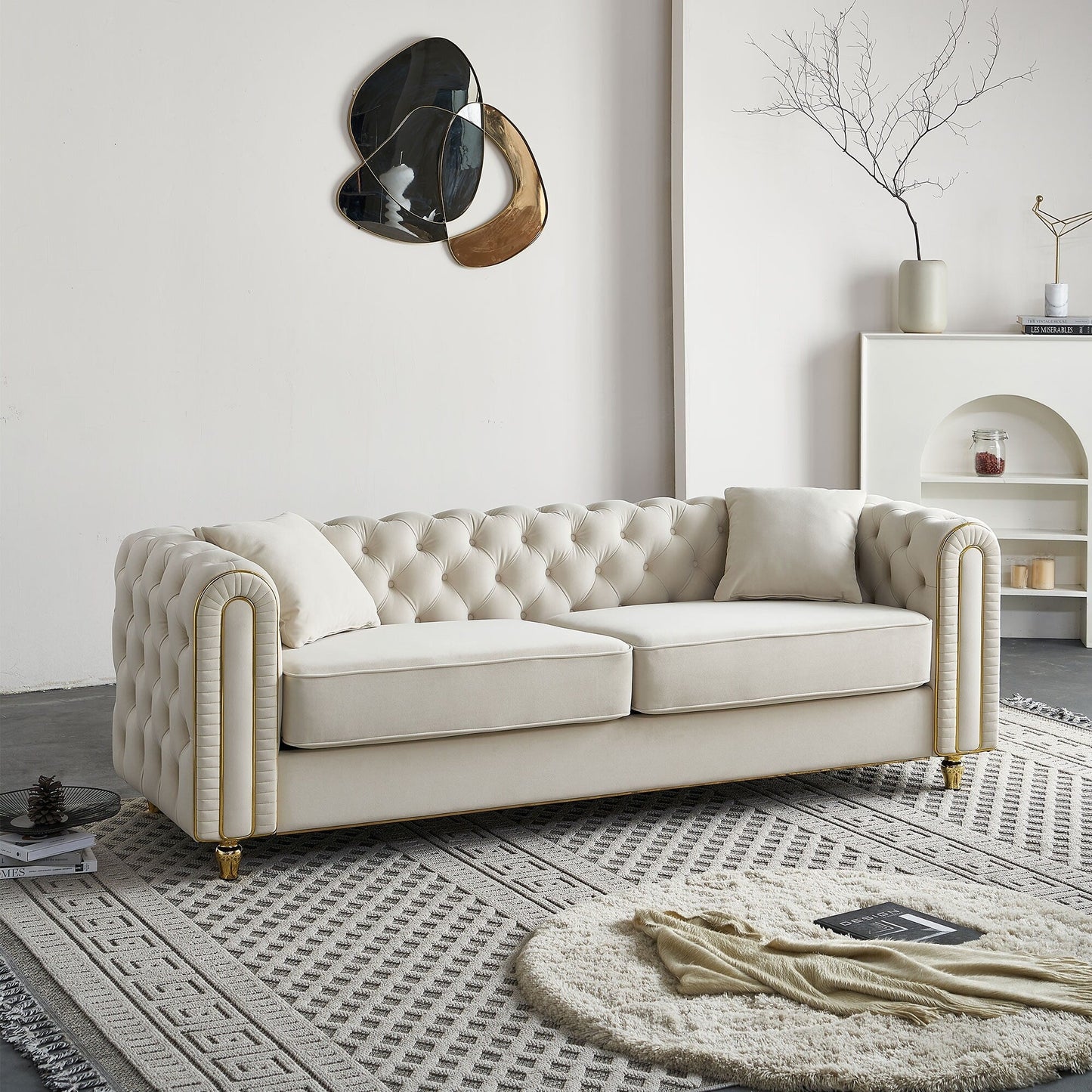 Divano moderno di lusso da 86'' con 2 cuscini decorativi per soggiorno e camera da letto