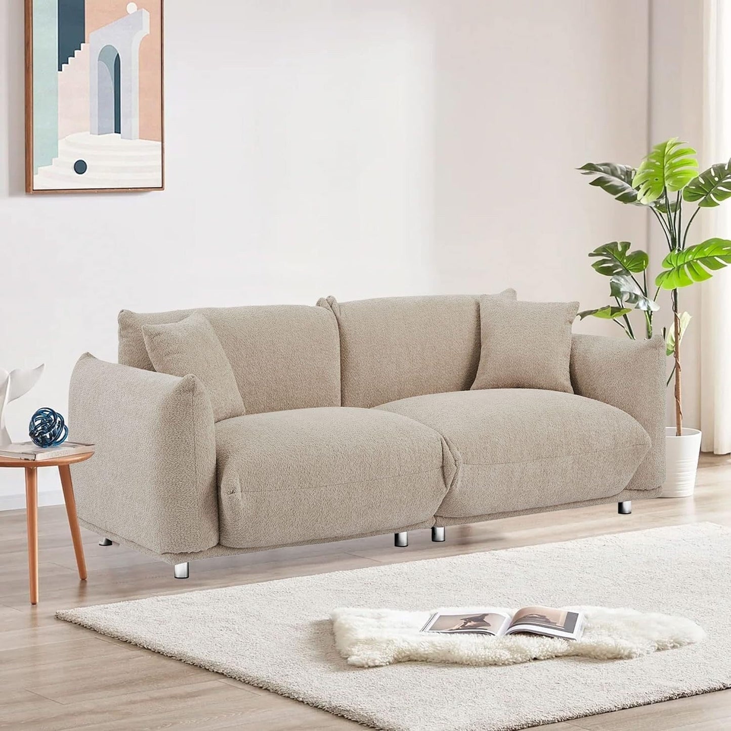 Divano a due posti oversize 87 con struttura in metallo, 2 cuscini e rivestimento resistente
