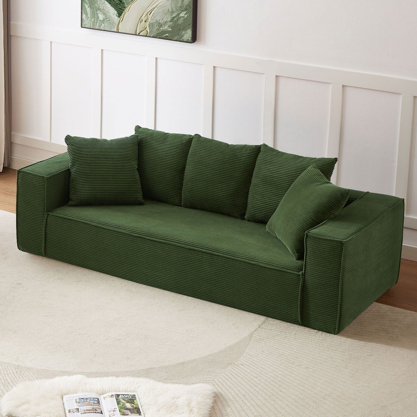 Divano a 3 posti in velluto a coste da 88,97'' con 5 cuscini, design modulare elegante per un soggiorno moderno