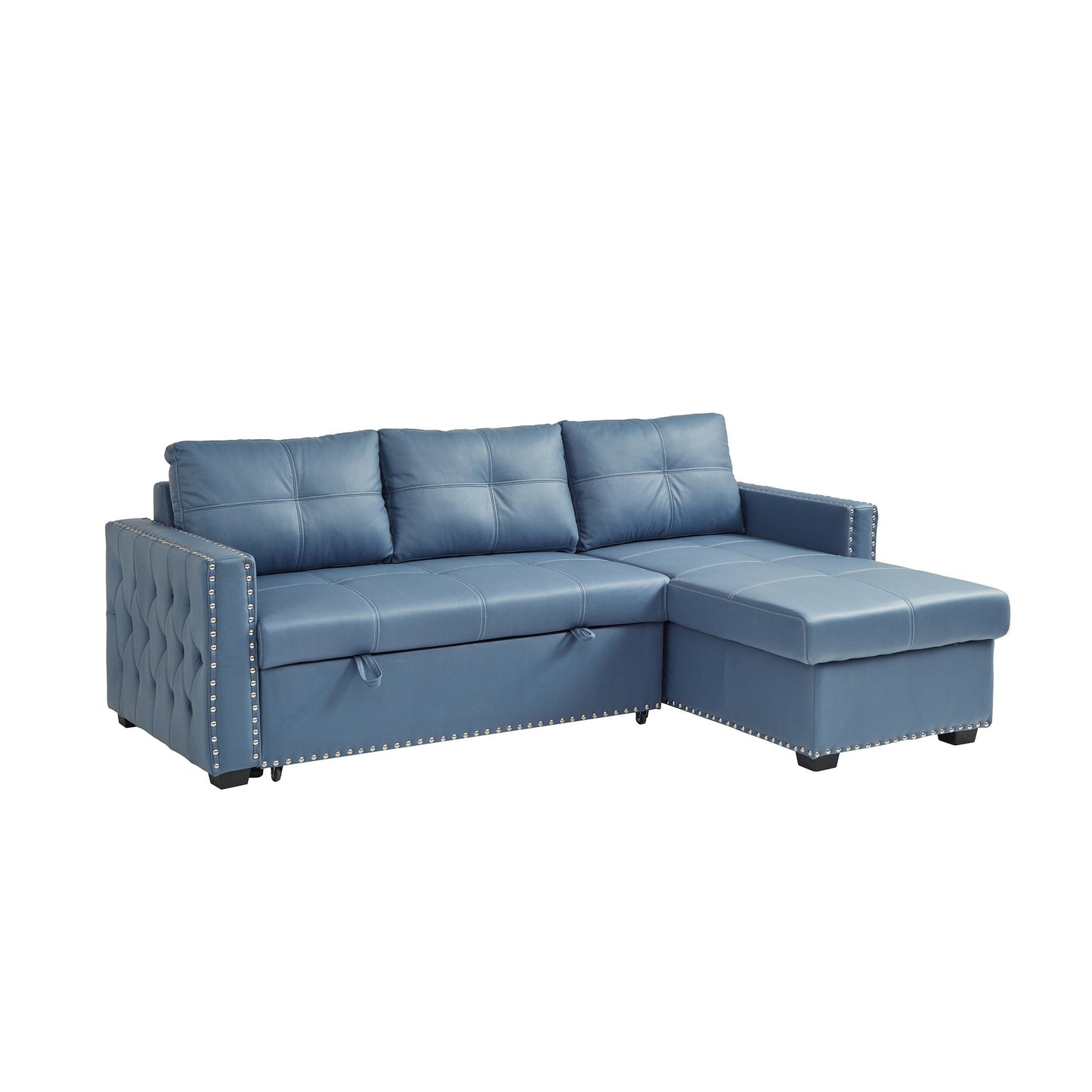 Divano letto trasformabile in microfibra da 88'' a 3 posti con chaise longue contenitore e funzione estraibile