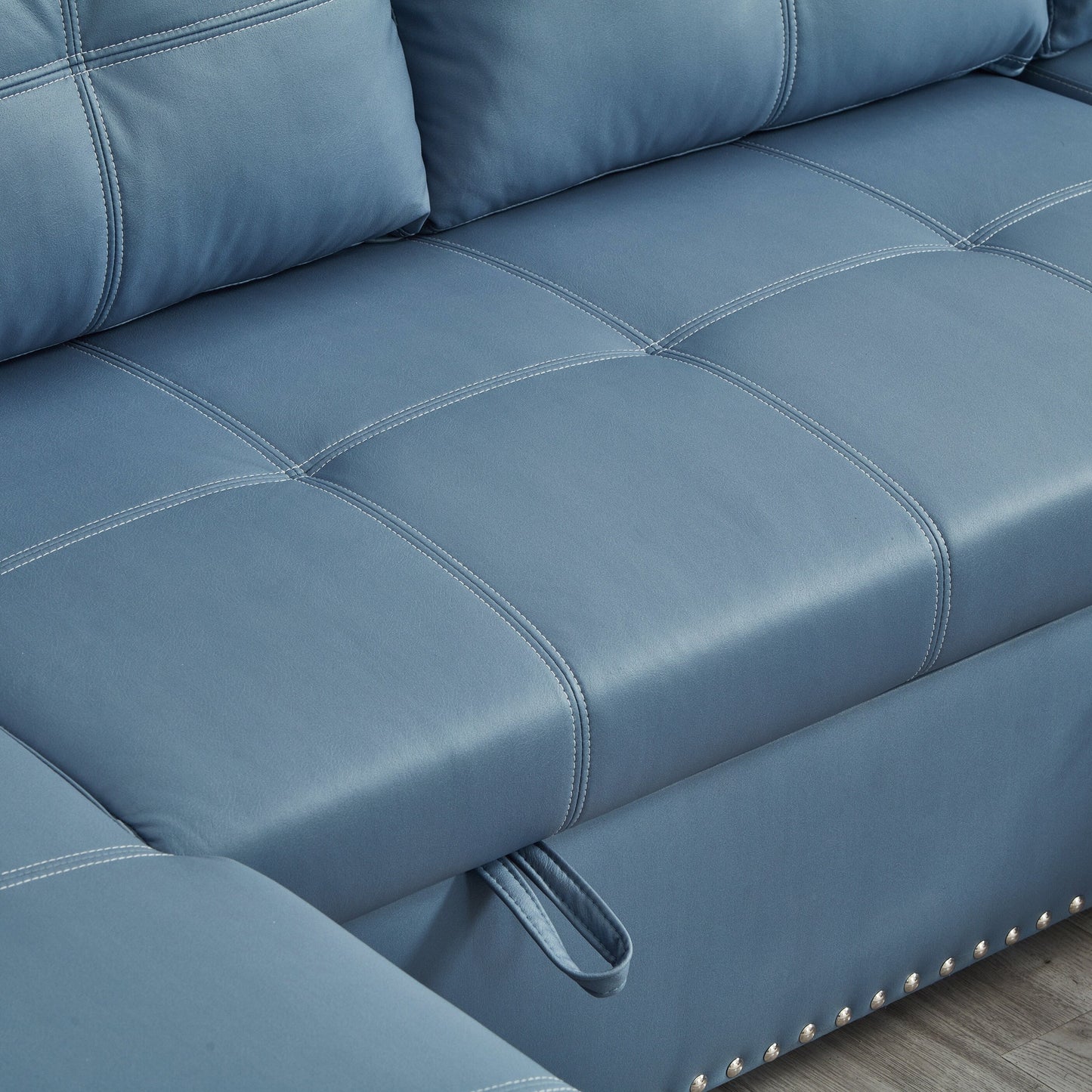Divano letto trasformabile in microfibra da 88'' a 3 posti con chaise longue contenitore e funzione estraibile