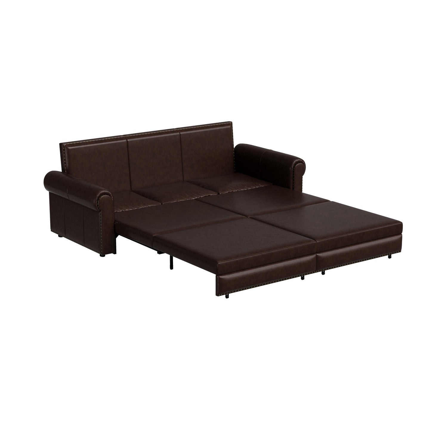 Divano letto a 3 posti in similpelle con chaise longue, stile retrò, con finiture a rivetto, 93,70