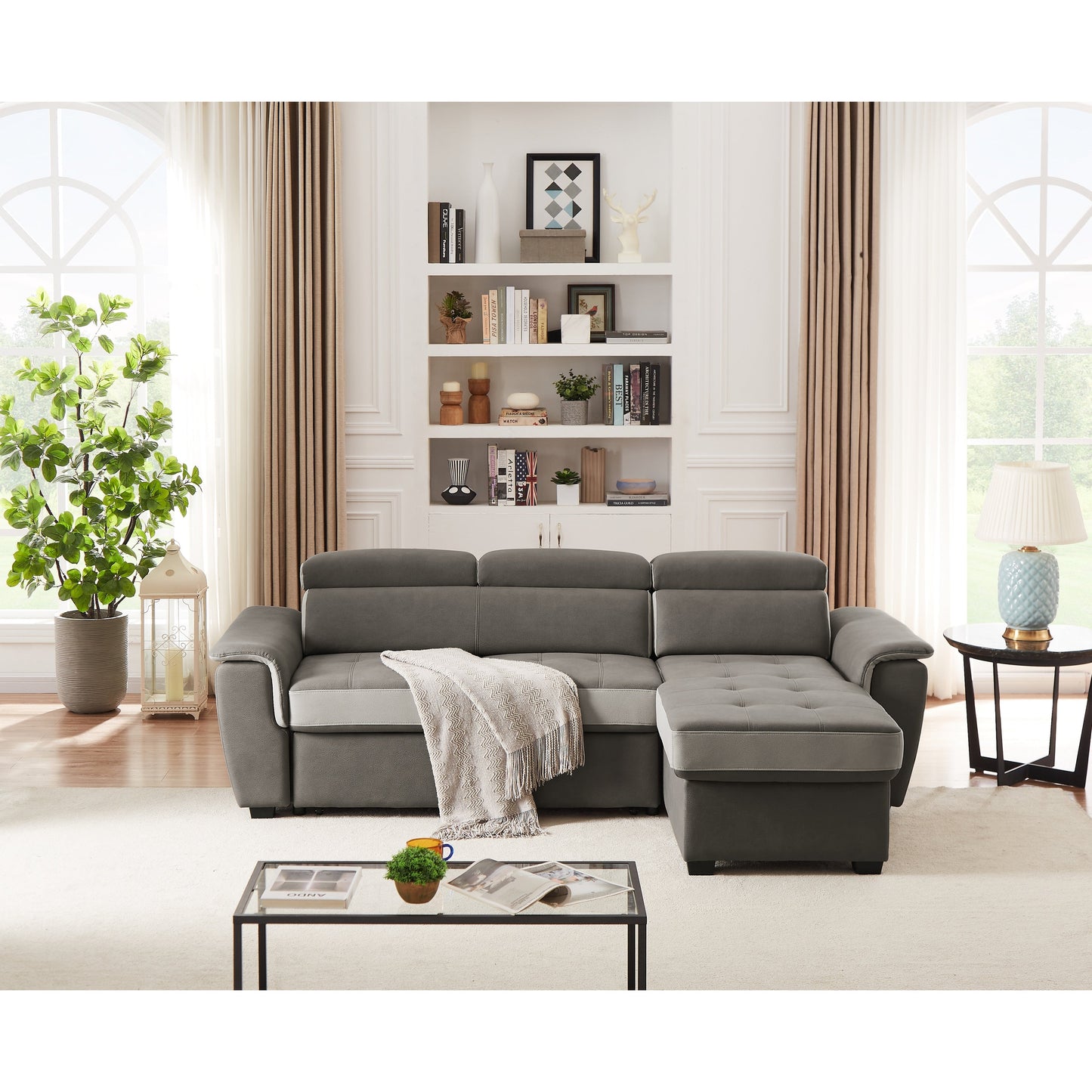 Divano letto largo 96 con chaise longue reversibile e letto estraibile
