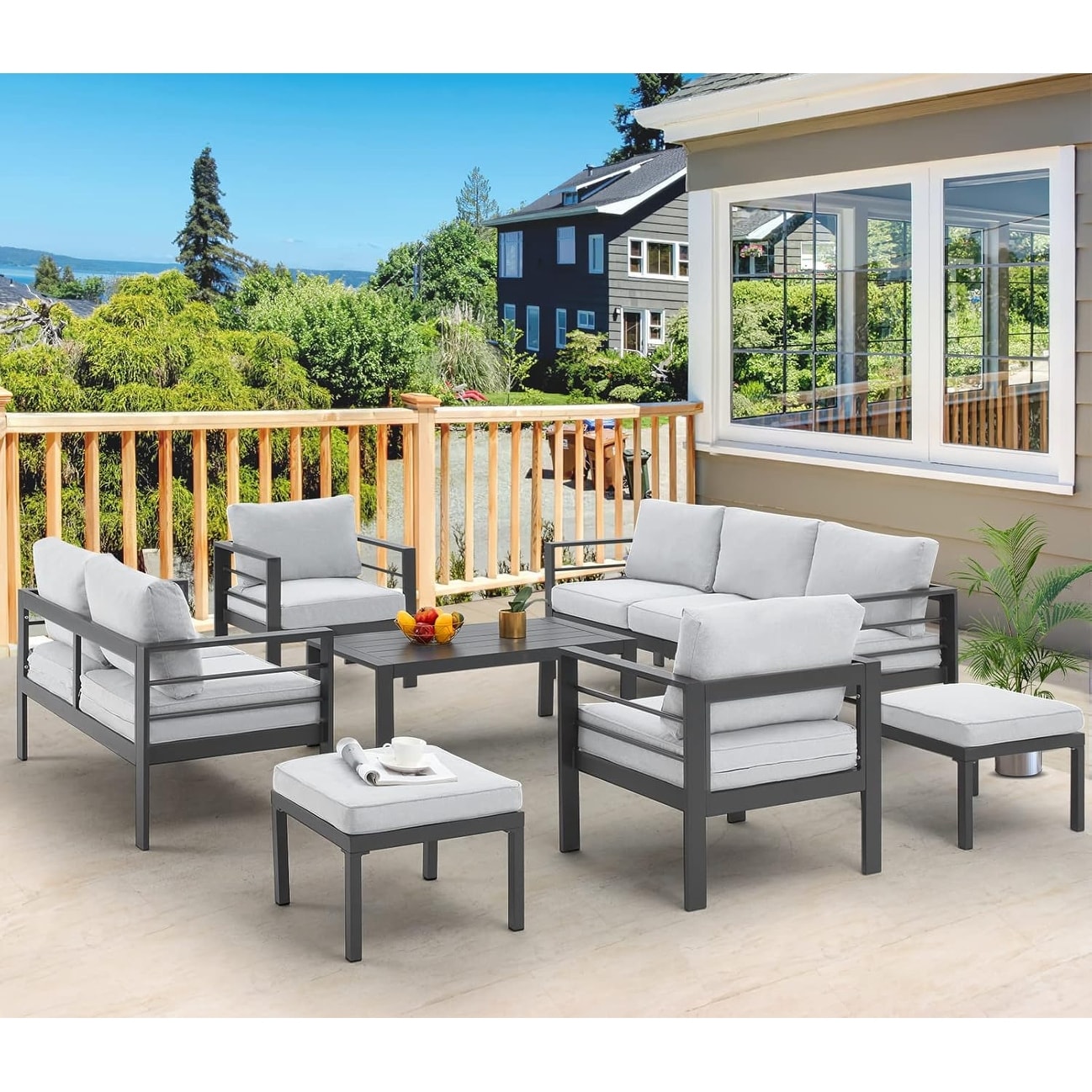 AECOJOY Set di mobili da giardino in alluminio da 7 pezzi, set da conversazione all'aperto