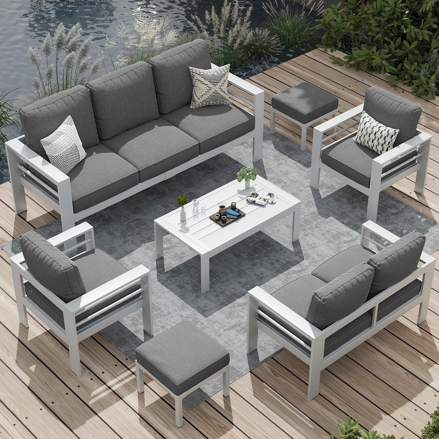 AECOJOY Set di mobili da giardino in alluminio da 7 pezzi, set da conversazione all'aperto