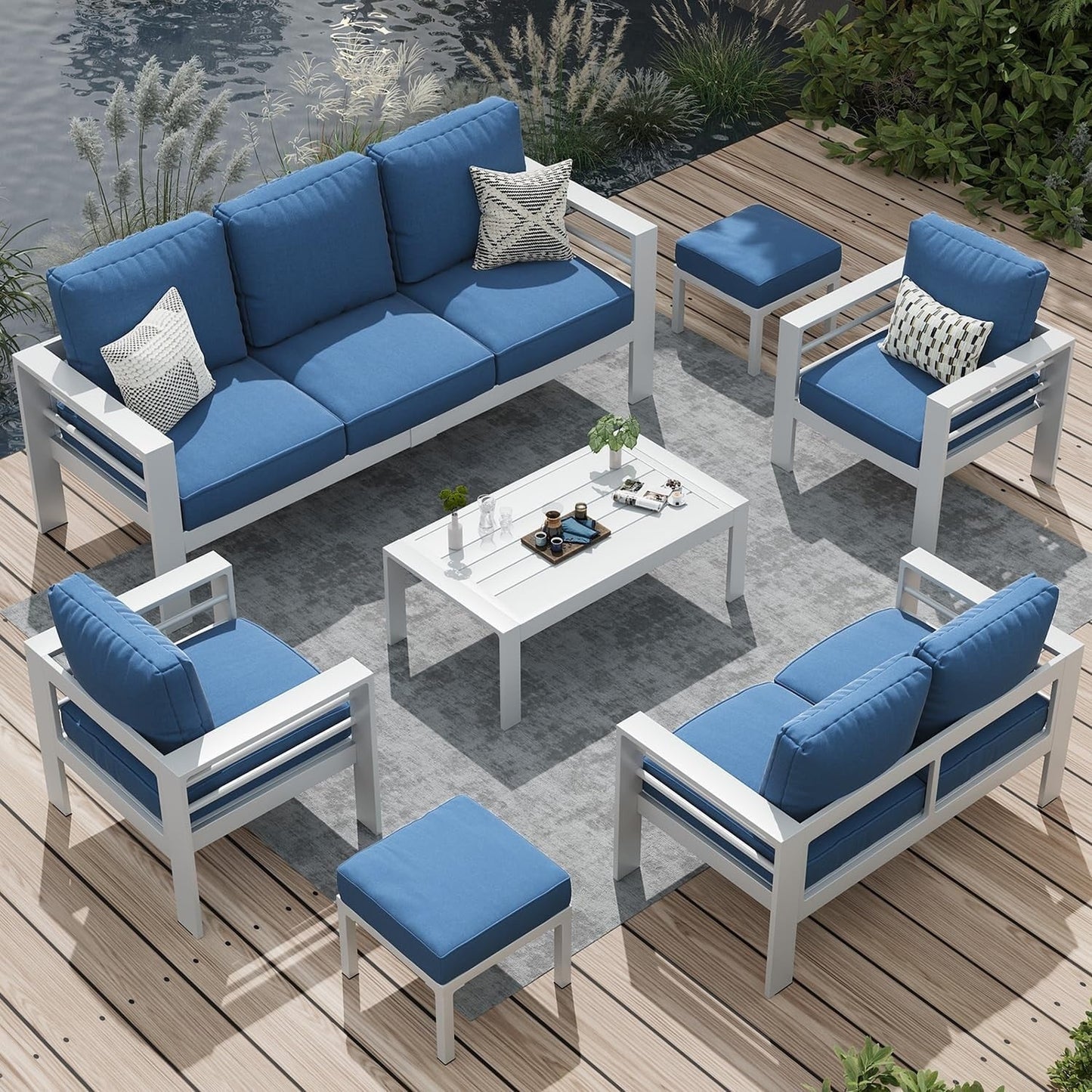 AECOJOY Set di mobili da giardino in alluminio da 7 pezzi, set da conversazione all'aperto