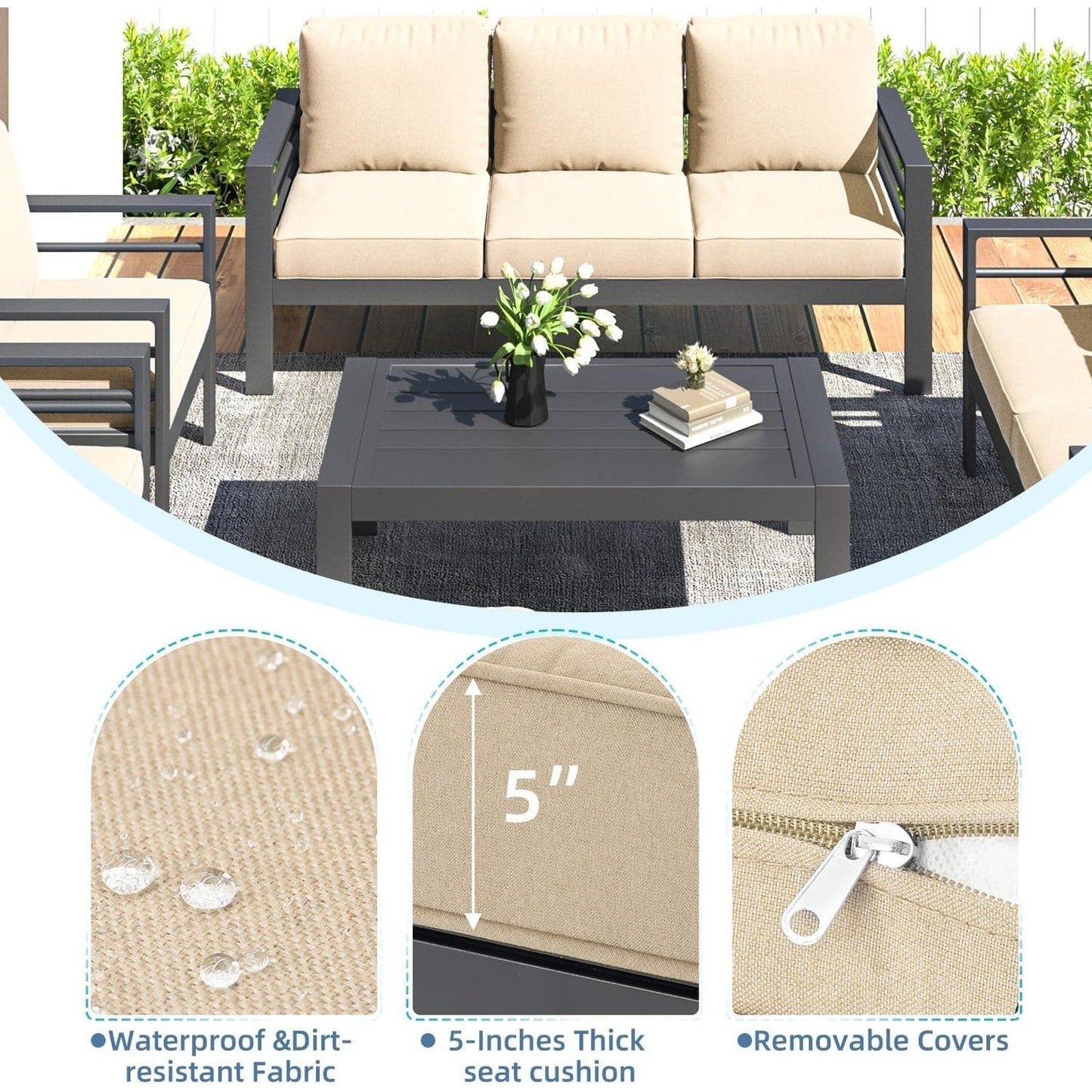 AECOJOY Set di mobili da giardino in alluminio da 7 pezzi, set da conversazione all'aperto