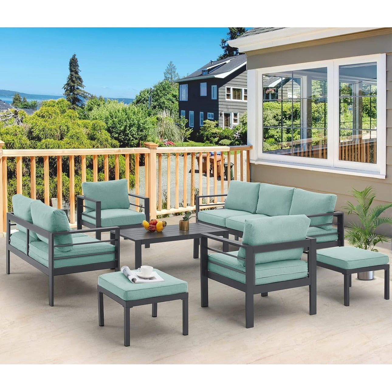 AECOJOY Set di mobili da giardino in alluminio da 7 pezzi, set da conversazione all'aperto
