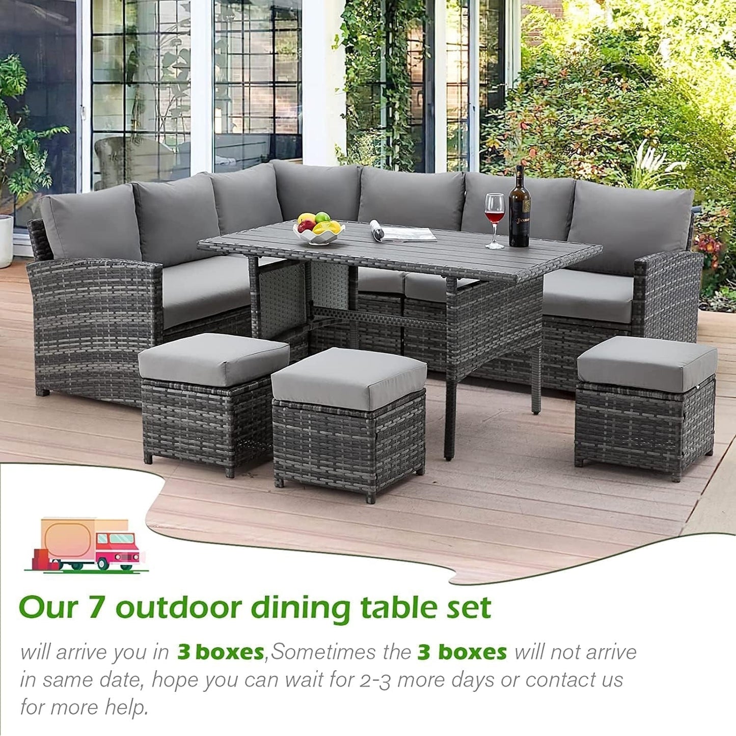 AECOJOY Set di mobili da giardino da 7 pezzi, divano componibile da esterno, set da conversazione in rattan