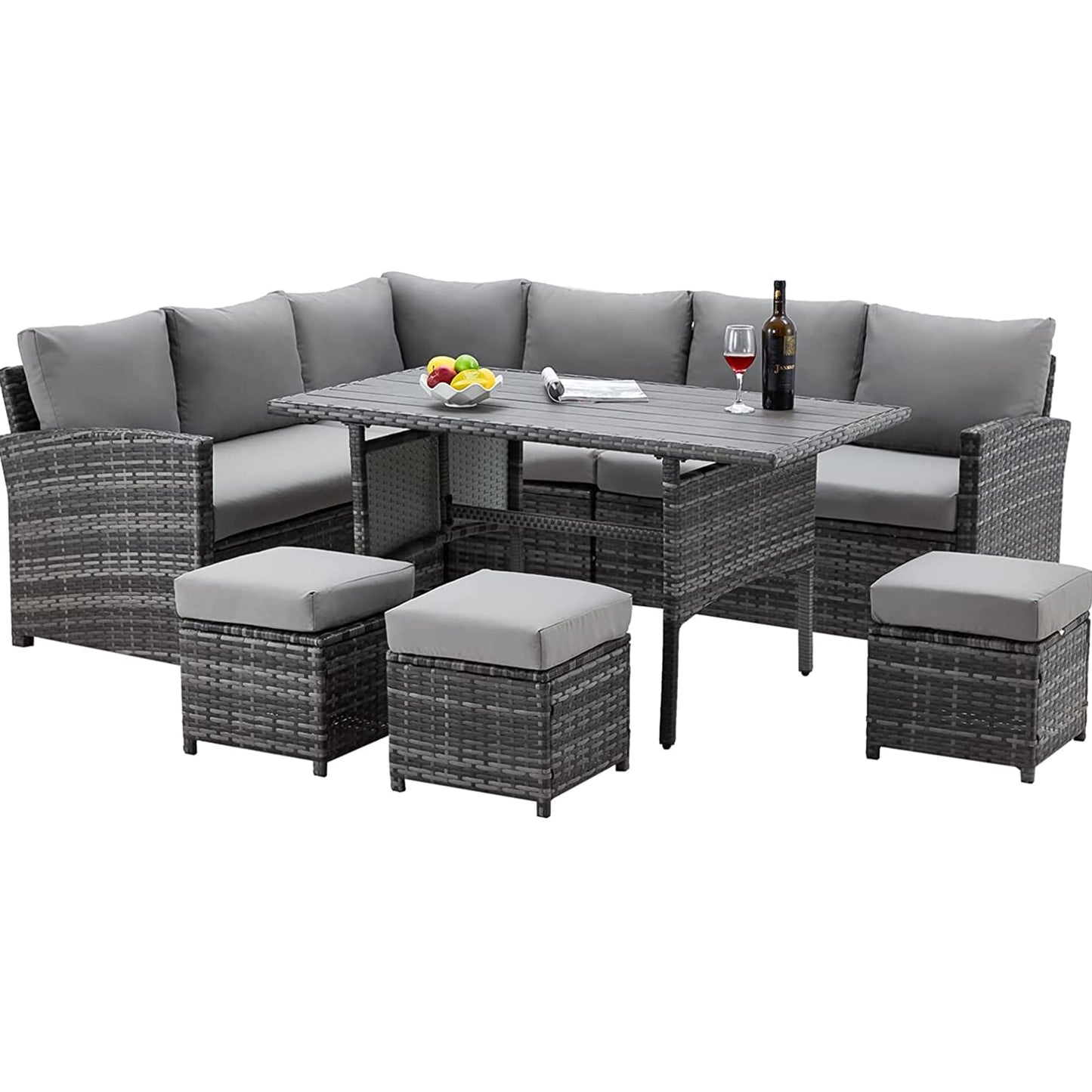 AECOJOY Set di mobili da giardino da 7 pezzi, divano componibile da esterno, set da conversazione in rattan