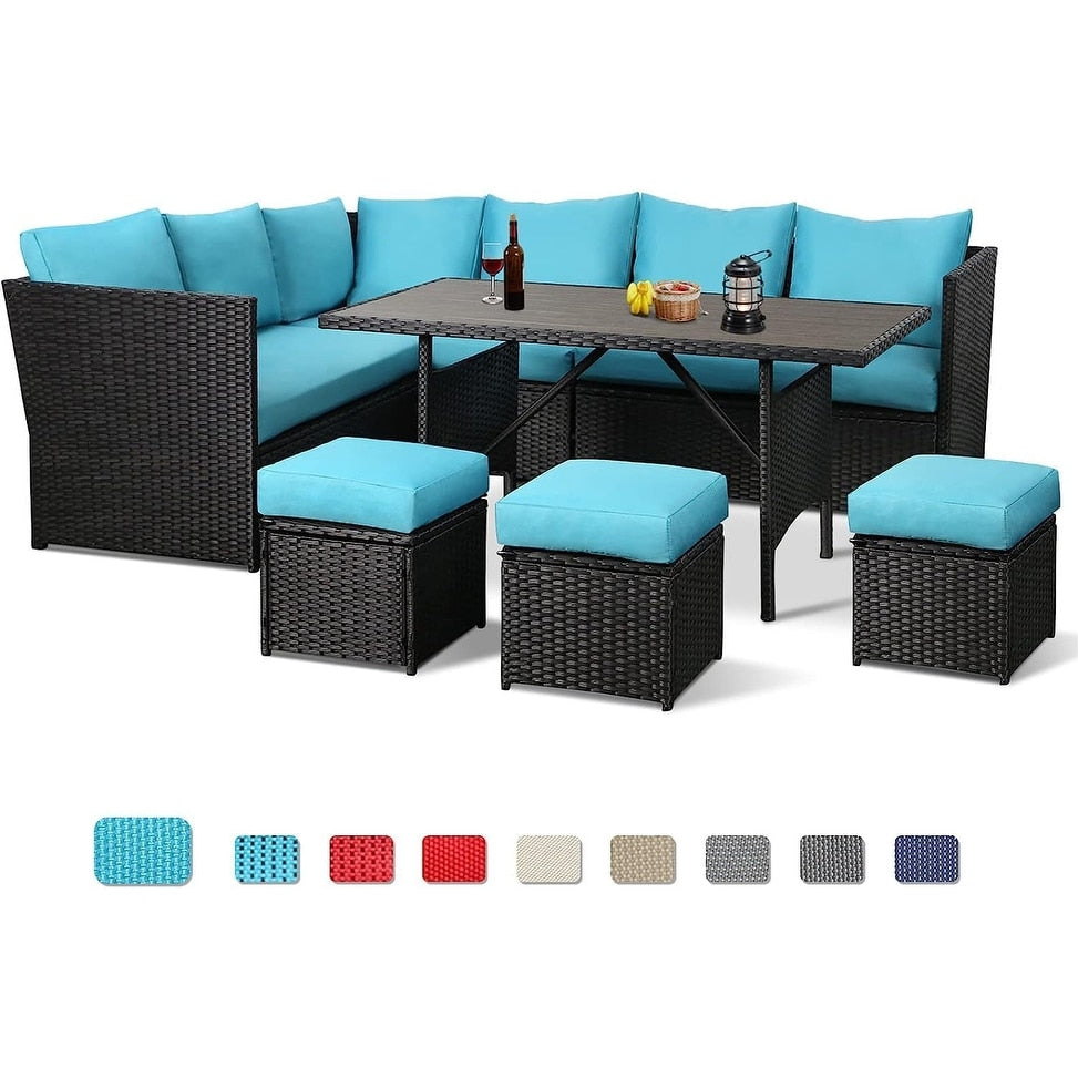 AECOJOY Set di mobili da giardino da 7 pezzi, divano componibile da esterno, set da conversazione in rattan
